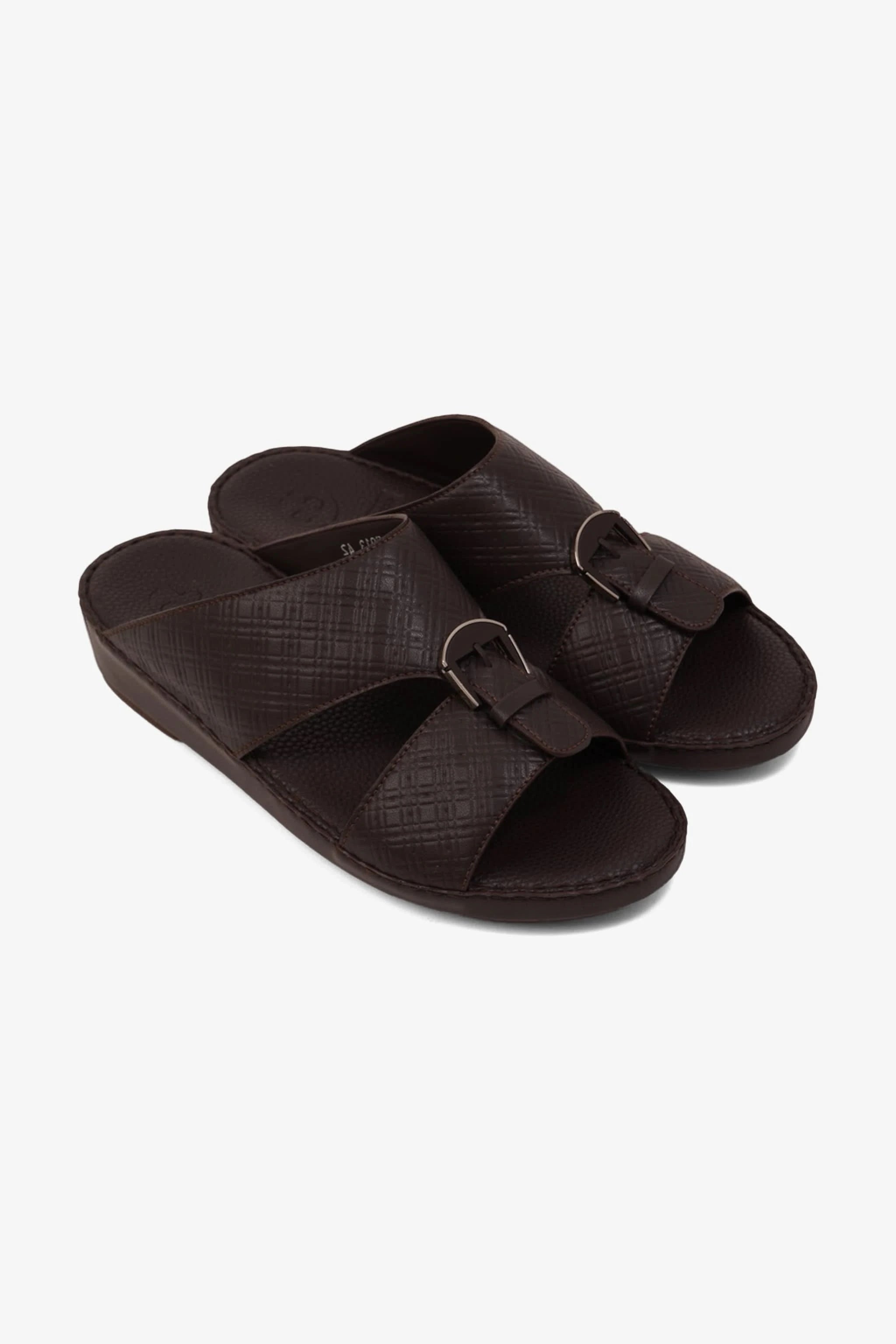 COMFORT PLUS MEN'S CUSHIONED LEATHER SLIP-ON SANDALS BROWN - Seventy7