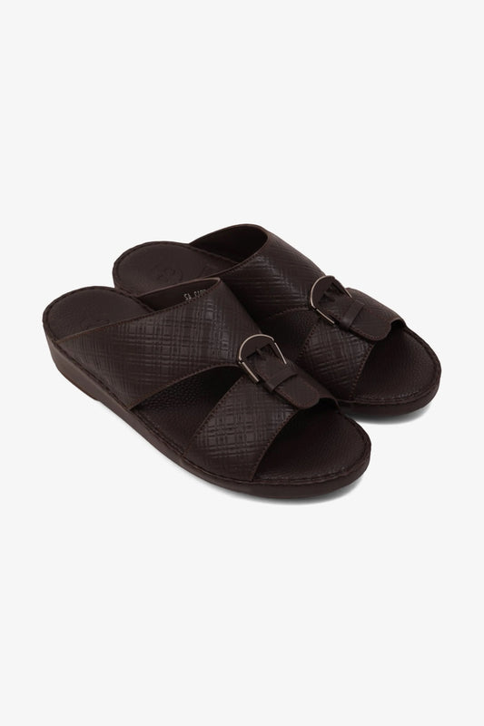 COMFORT PLUS MEN'S CUSHIONED LEATHER SLIP-ON SANDALS BROWN - Seventy7