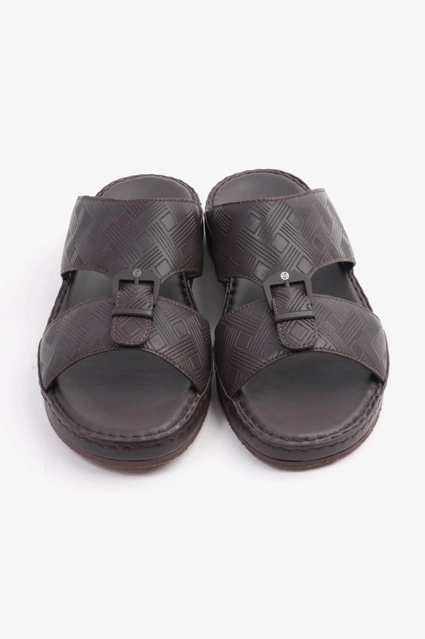 COMFORT PLUS EMBOSSED LEATHER HANDSTITCHED ARABIC SANDALS BROWN - Seventy7