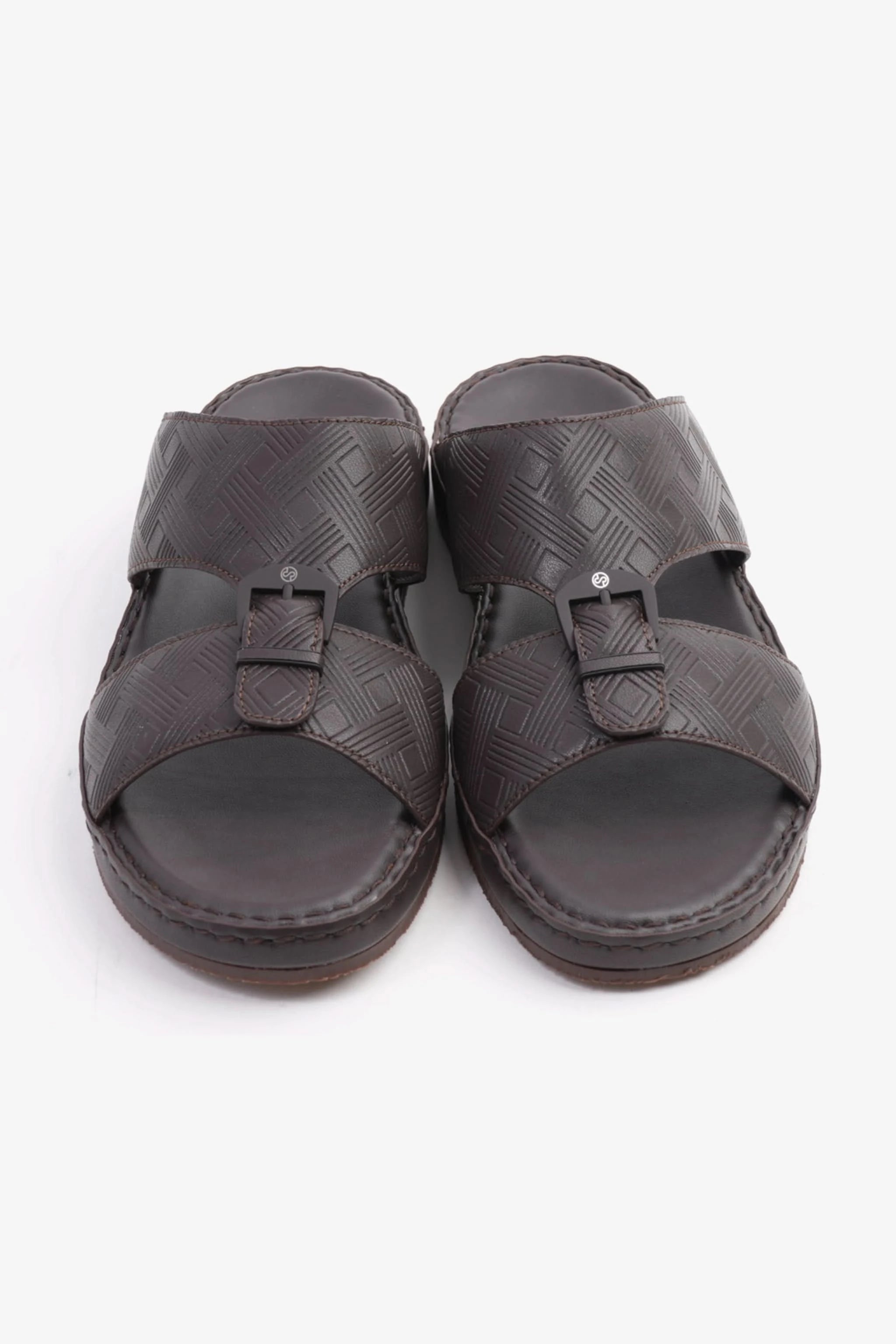 COMFORT PLUS EMBOSSED LEATHER HANDSTITCHED ARABIC SANDALS BROWN - Seventy7