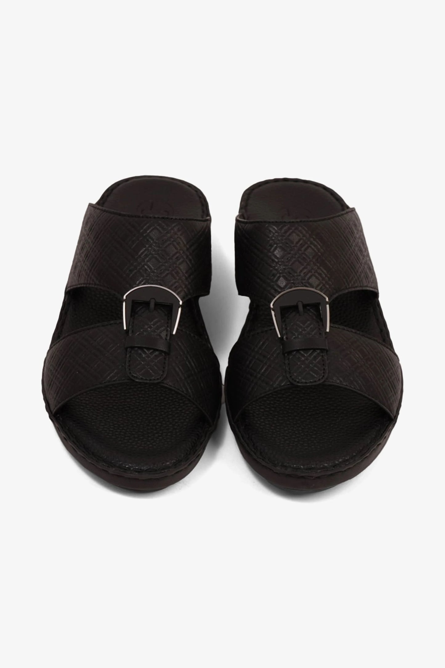 COMFORT PLUS MEN'S CUSHIONED LEATHER SLIP-ON SANDALS BLACK - Seventy7