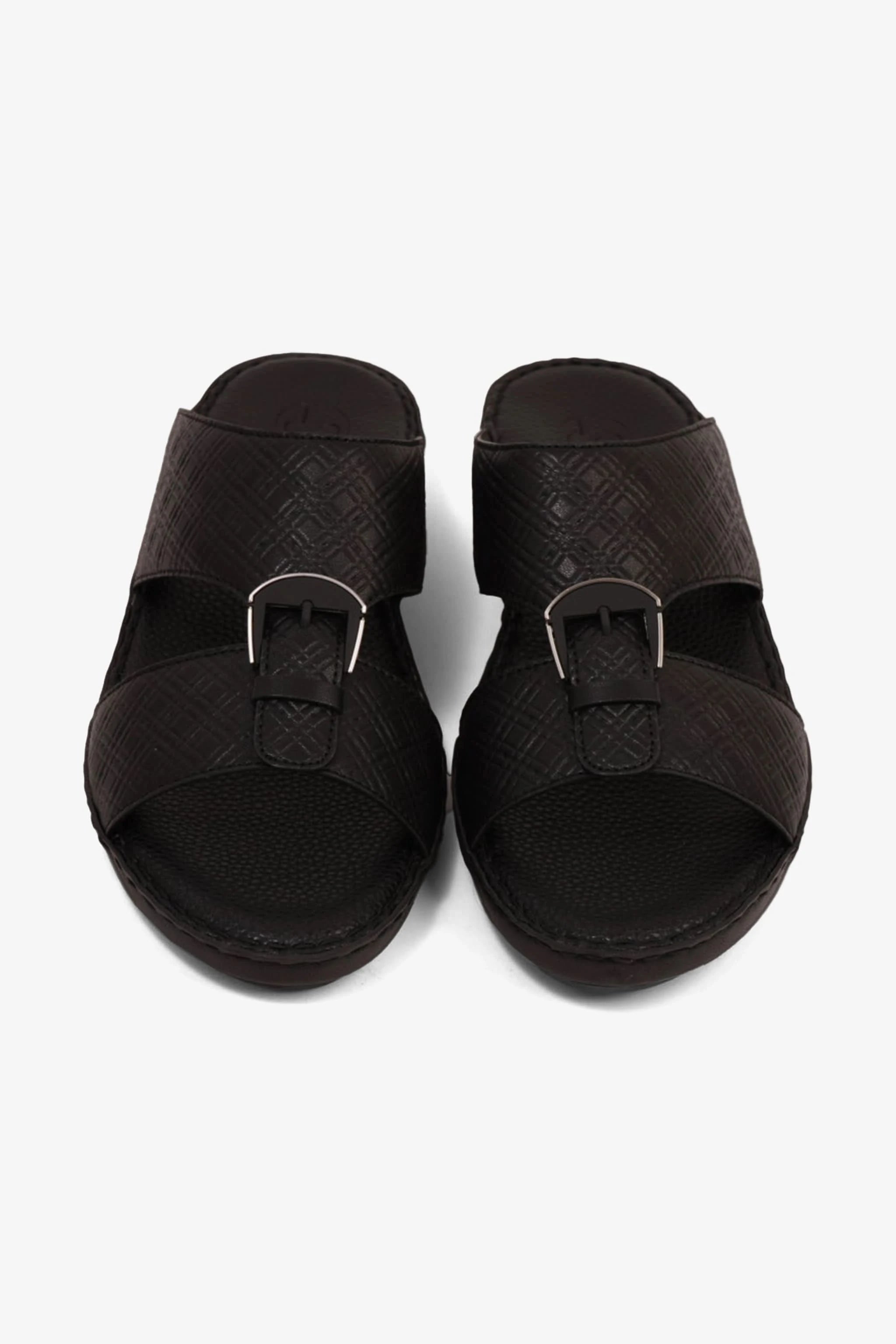 COMFORT PLUS MEN'S CUSHIONED LEATHER SLIP-ON SANDALS BLACK - Seventy7