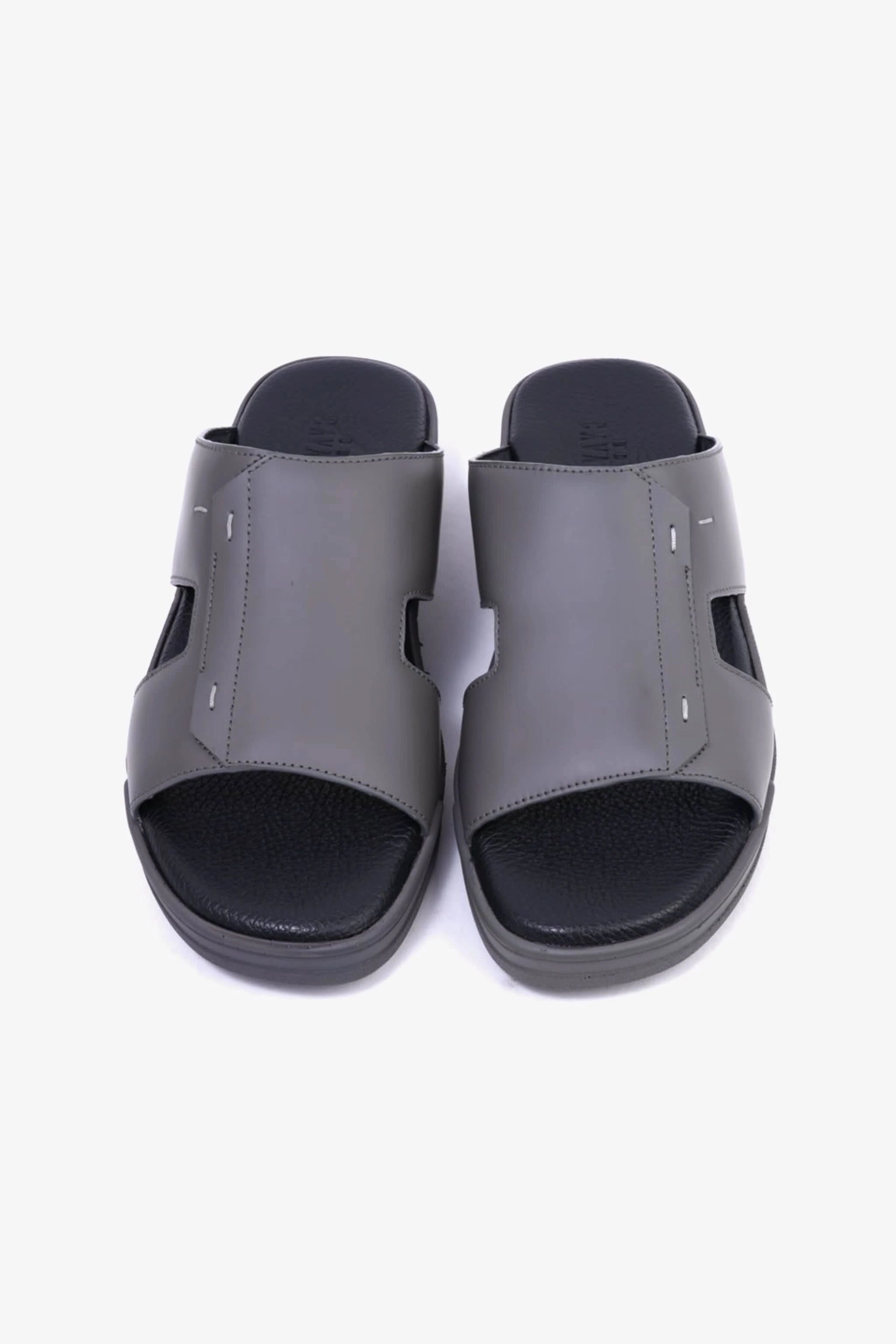 UOMO CAVALIER Men's Leather Slide Sandals with Cushioned Footbed Grey - Seventy7