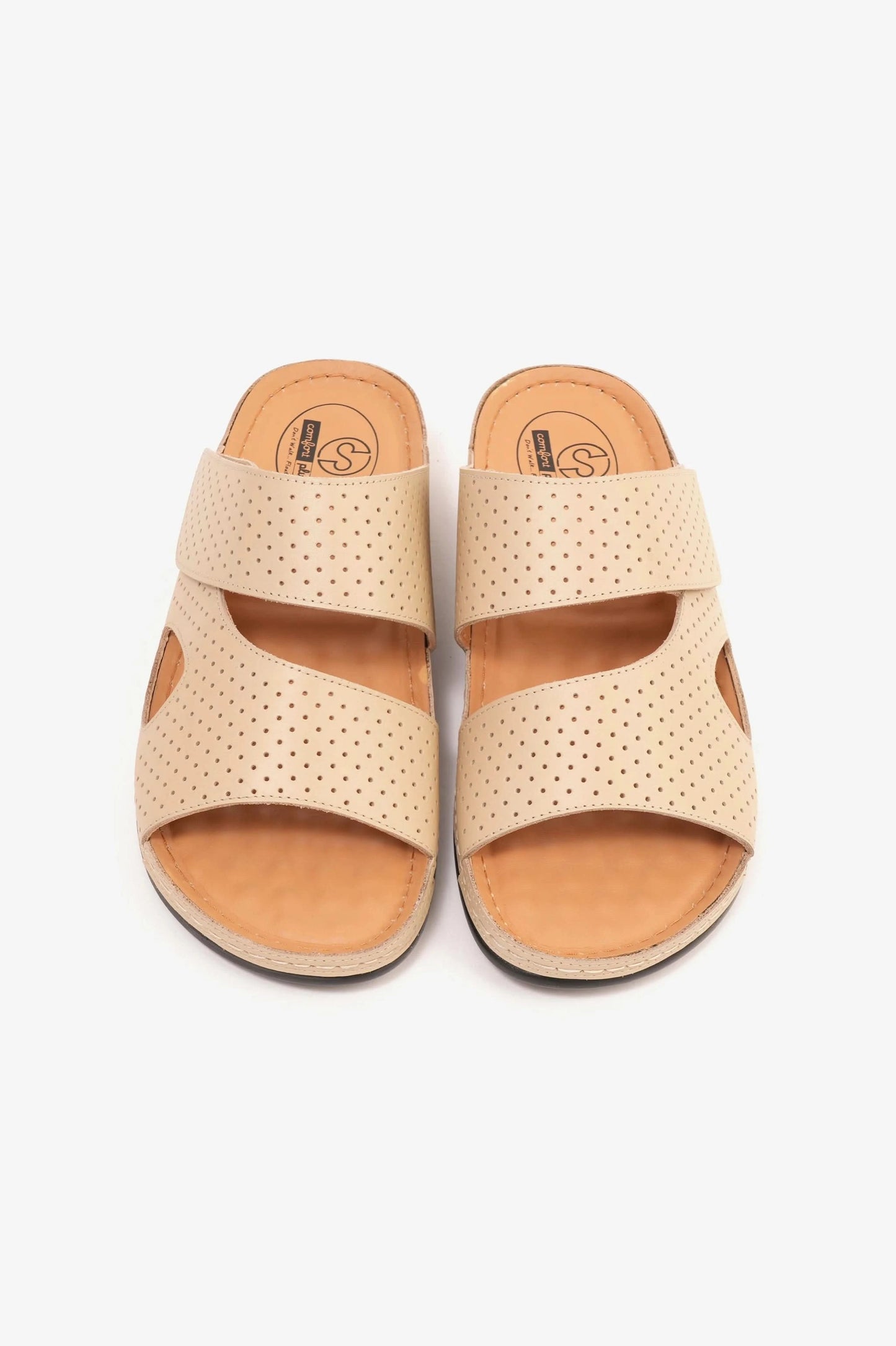Comfort Plus Men's Al Waha Textured Slip-On Arabic Sandals Beige - Seventy7