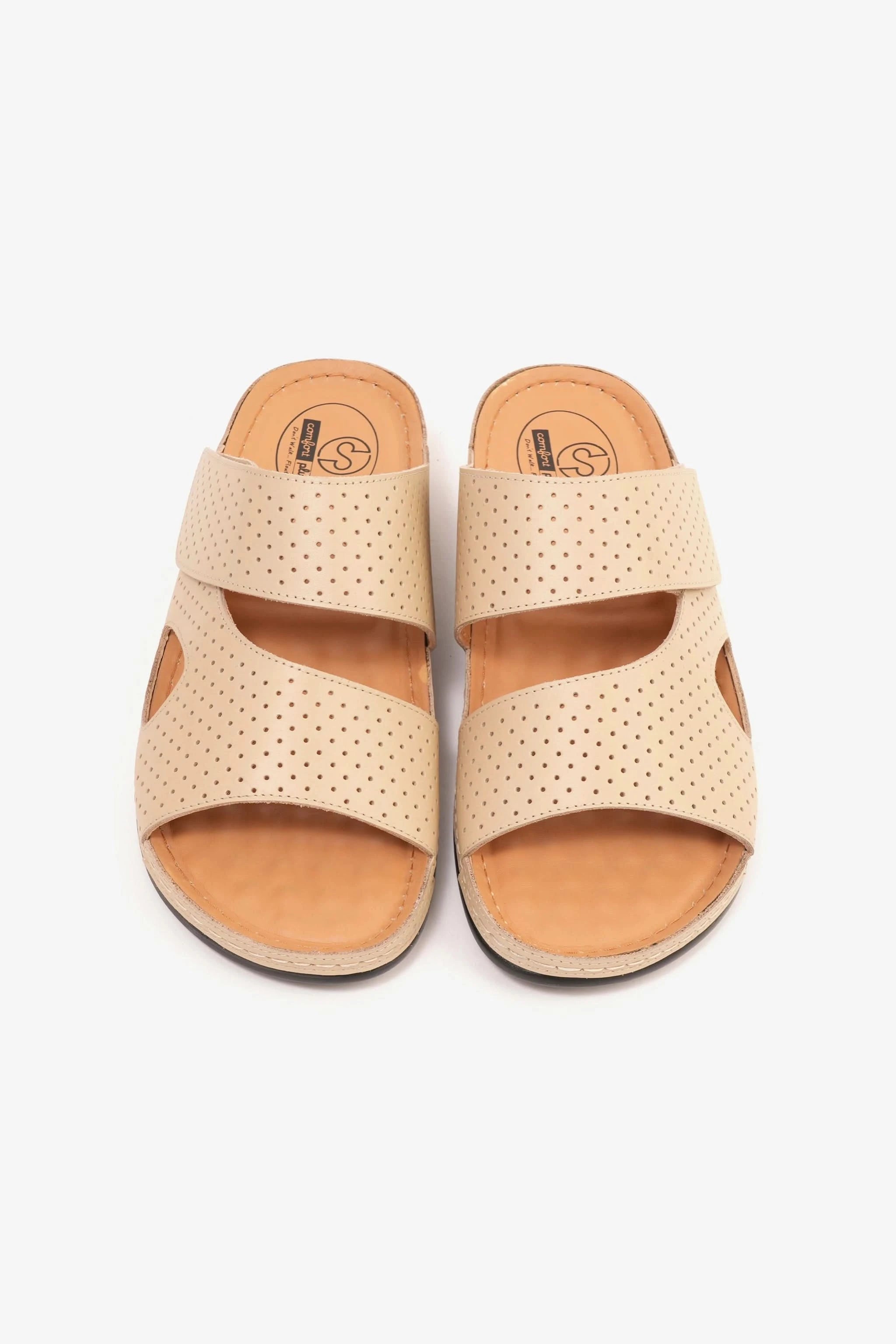 Comfort Plus Men's Al Waha Textured Slip-On Arabic Sandals Beige - Seventy7