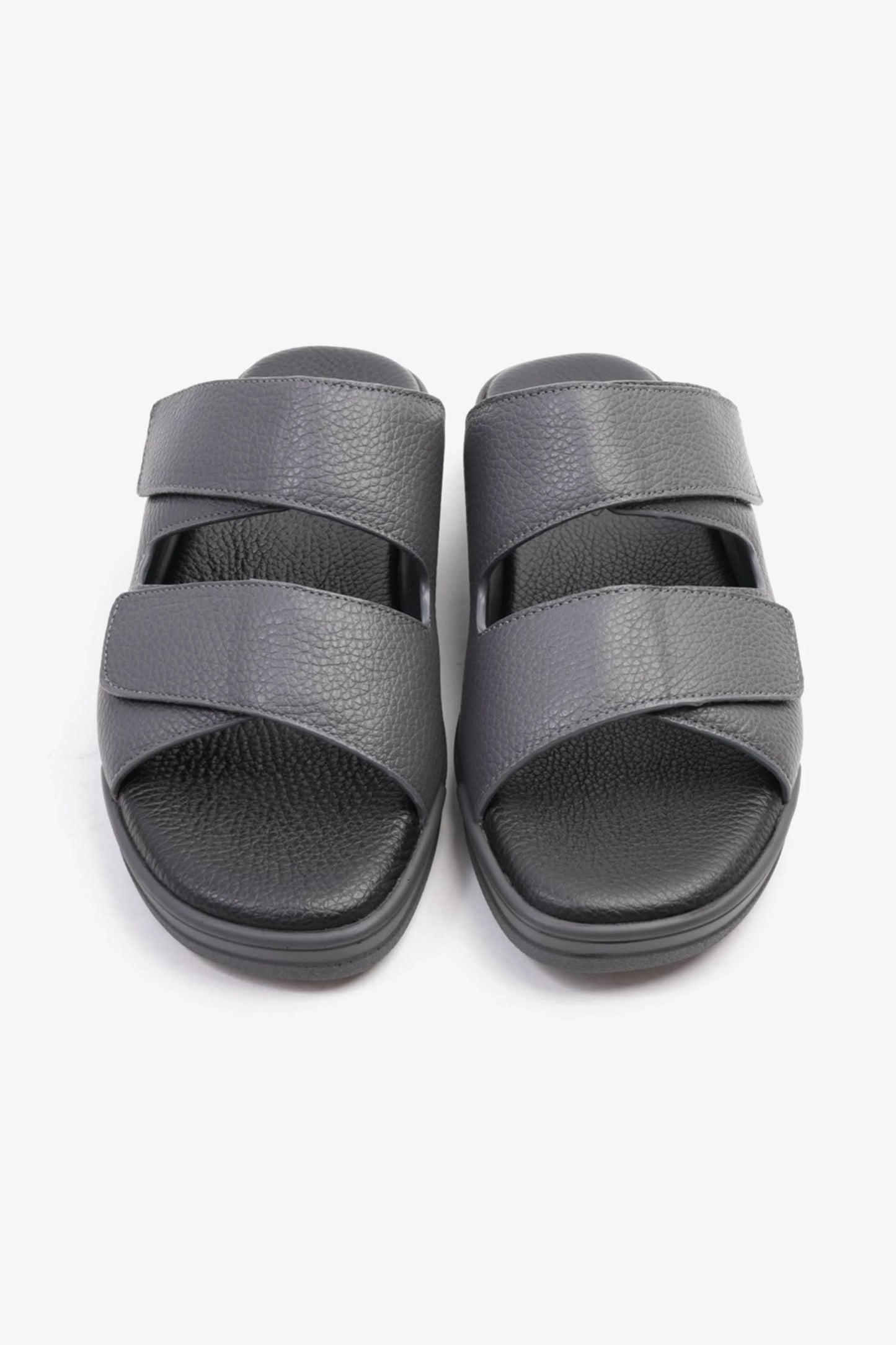 UOMO CAVALIER MEN'S LEATHER SANDALS, COMFORTABLE FOOTBED, SUMMER WEAR, VERSATILE GREY - Seventy7