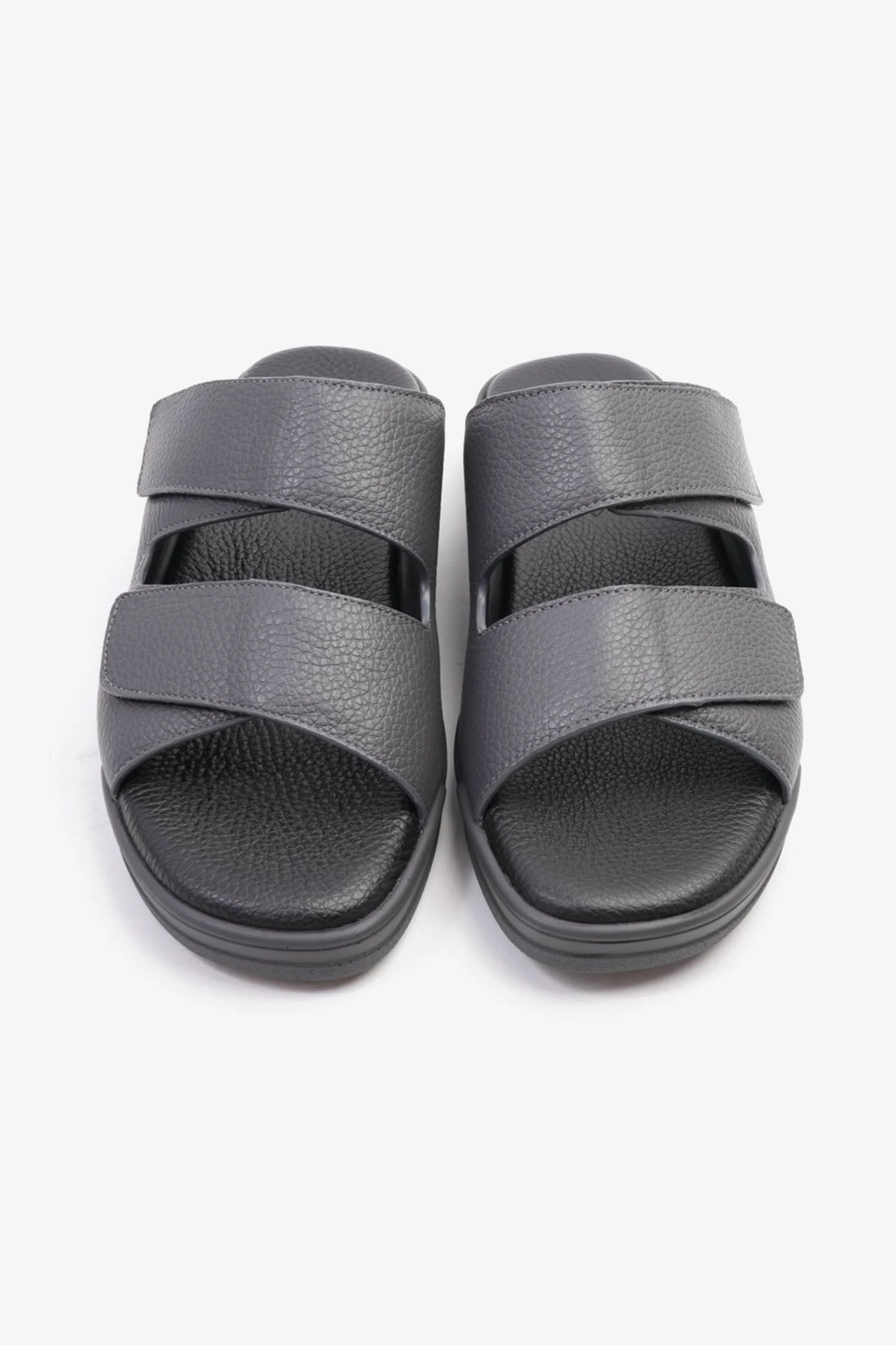 UOMO CAVALIER MEN'S LEATHER SANDALS, COMFORTABLE FOOTBED, SUMMER WEAR, VERSATILE GREY - Seventy7