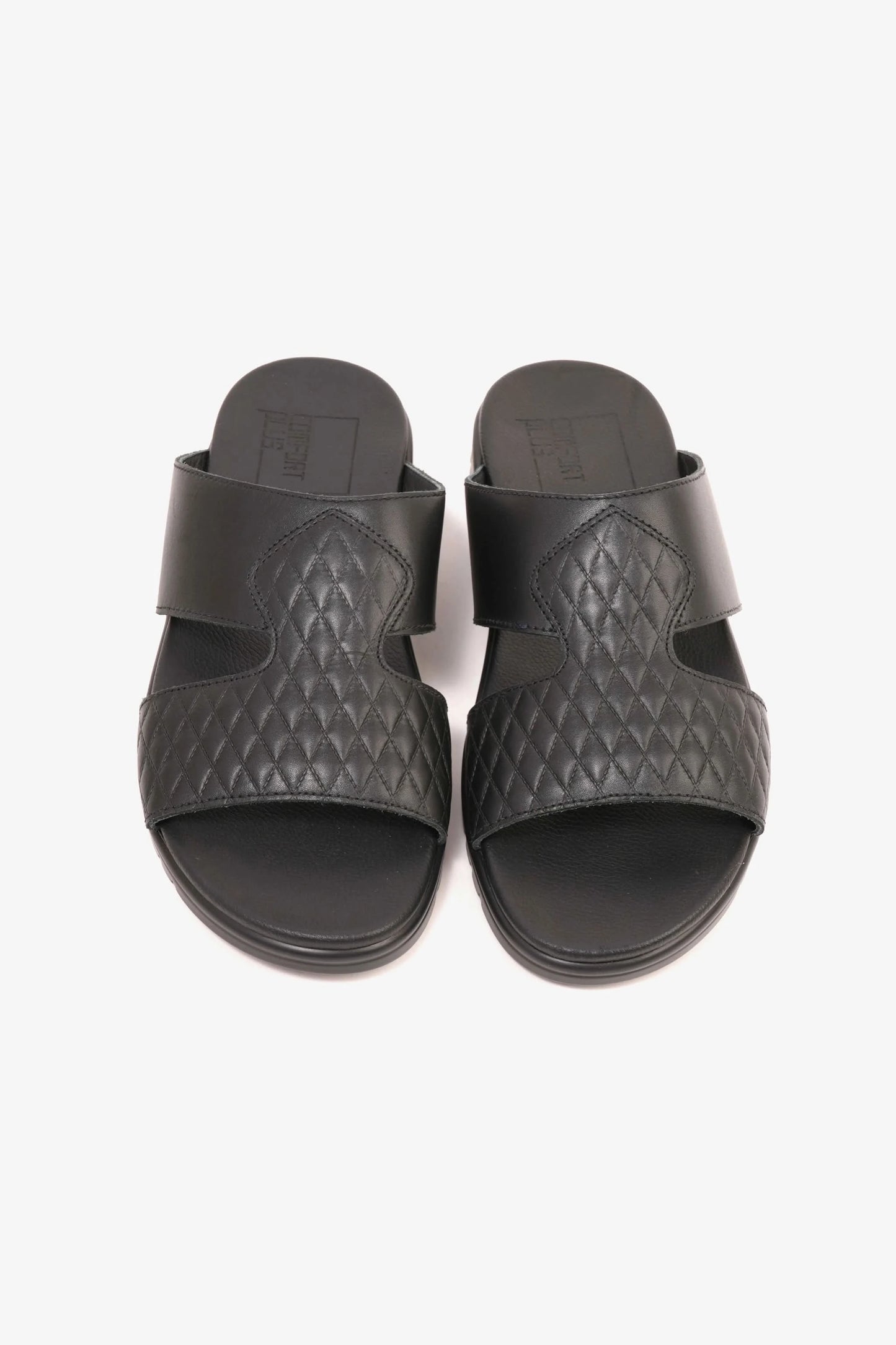 Comfort Plus Men's Quilted Leather Sandals with Stylish Cutouts Black - Seventy7