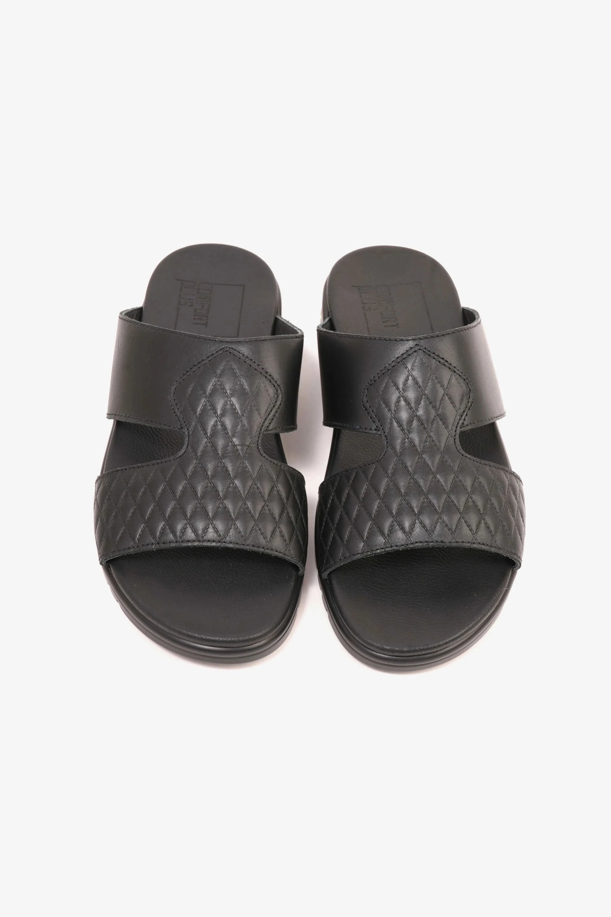 Comfort Plus Men's Quilted Leather Sandals with Stylish Cutouts Black - Seventy7