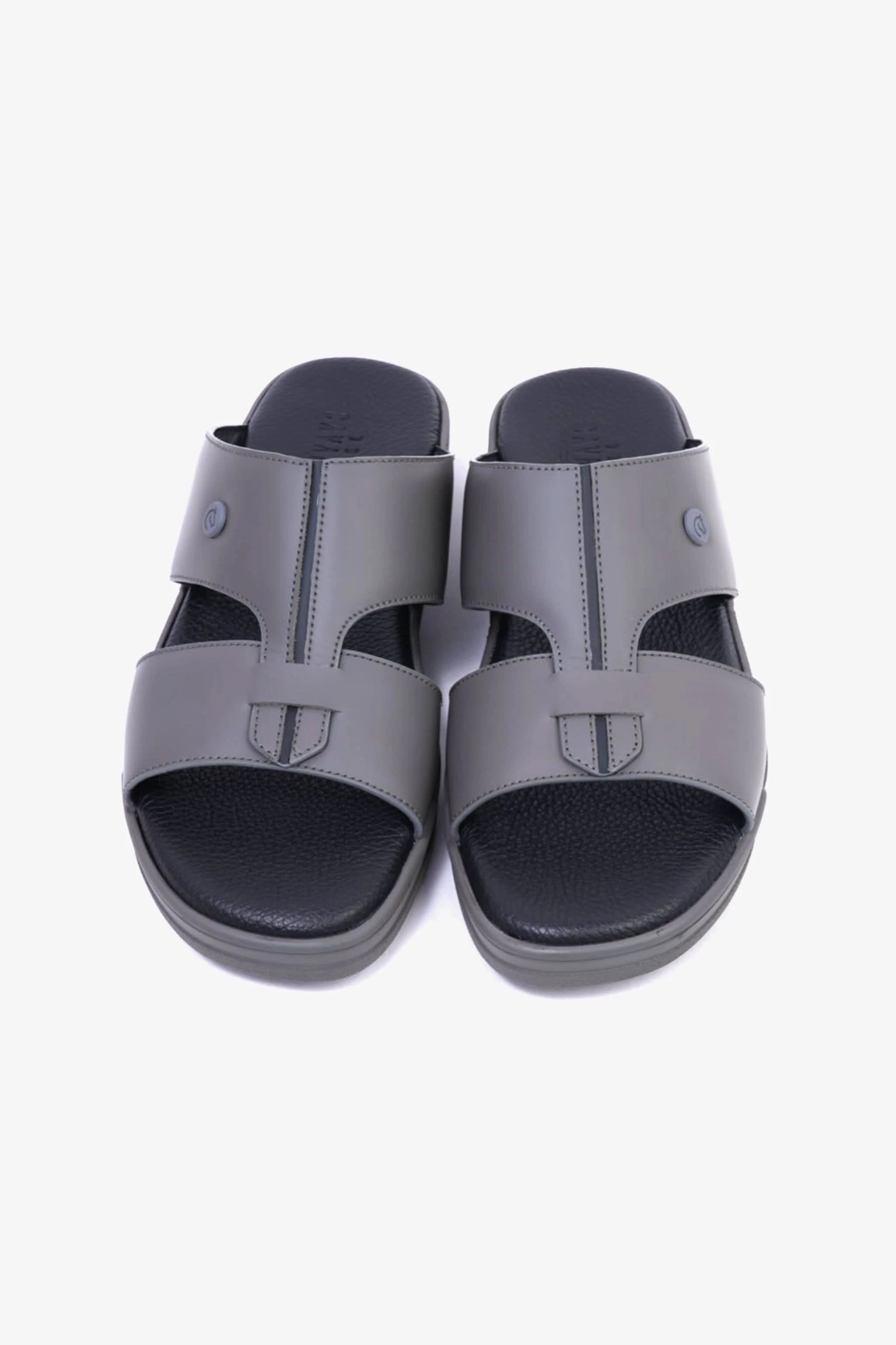 UOMO CAVALIER Men's Leather Sandals with Cut-Out Detail Grey - Seventy7