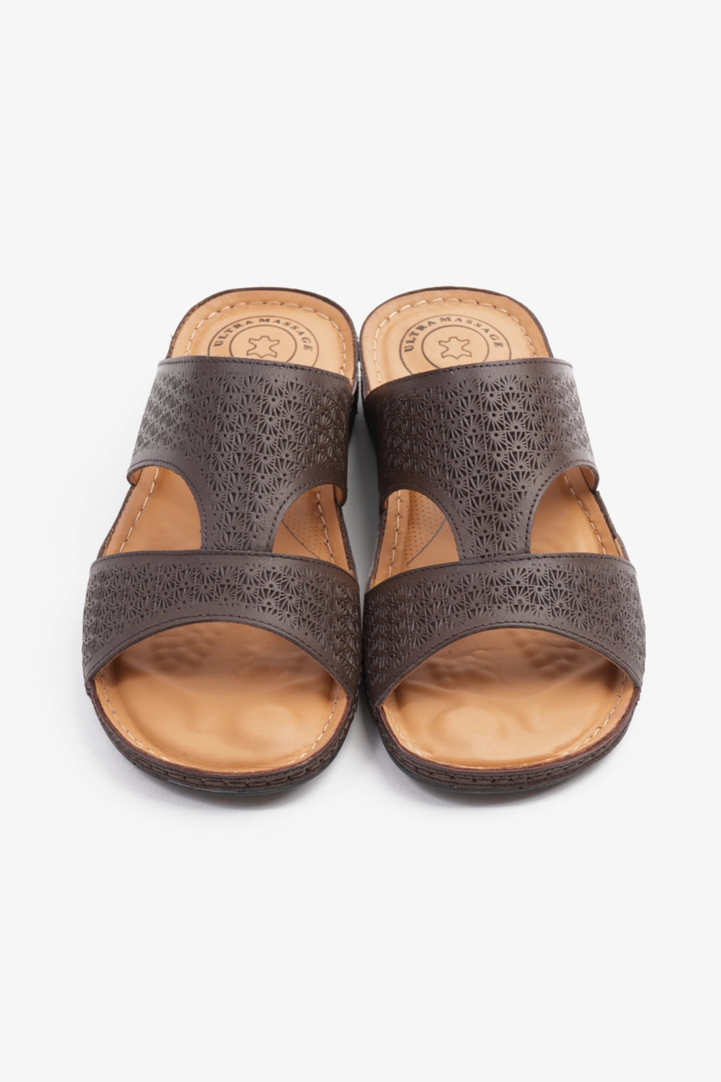 COMFORT PLUS BREATHABLE PERFORATED LEATHER SANDALS BROWN - Seventy7