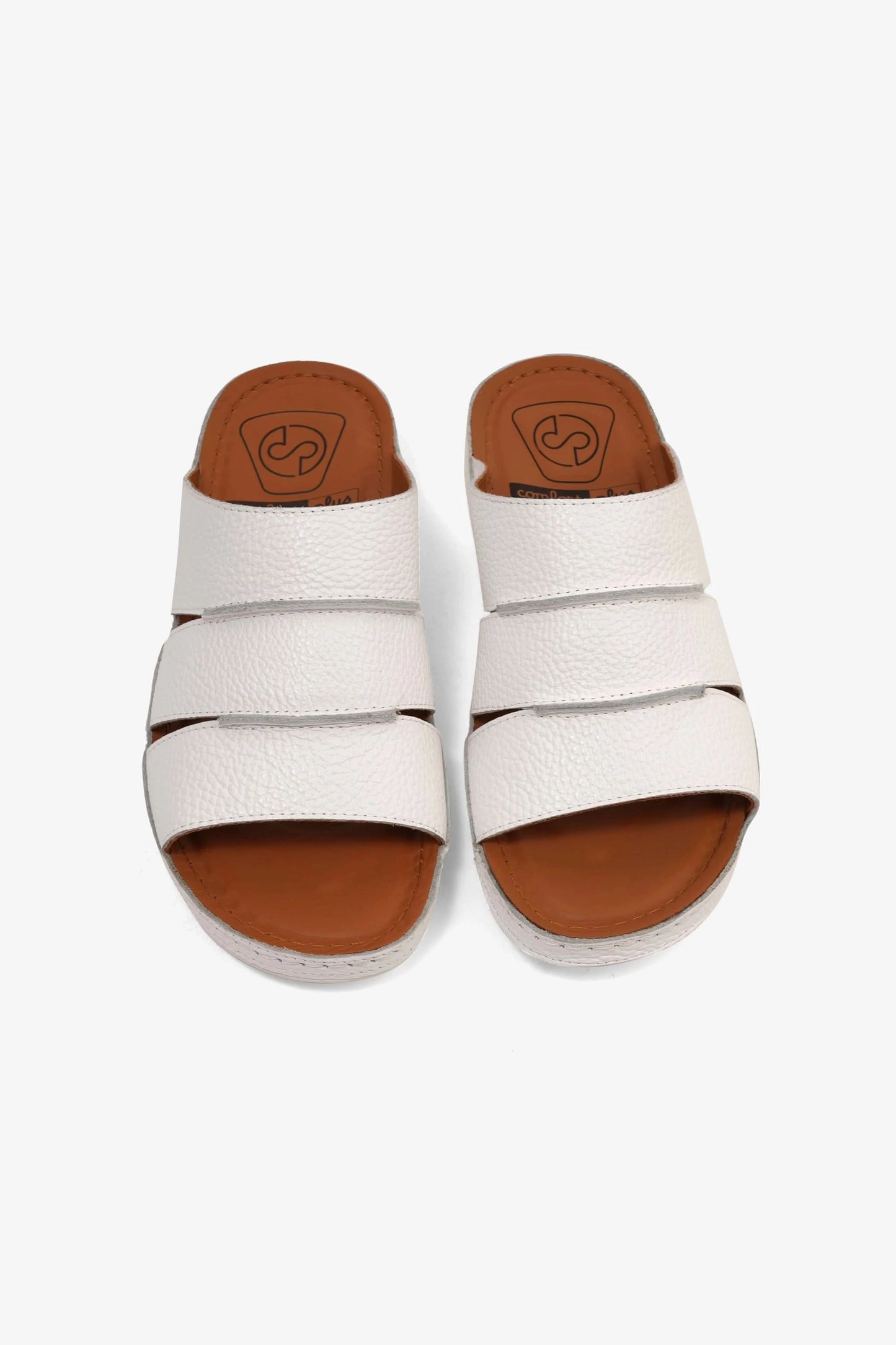 COMFORT PLUS MEN'S LEATHER SLIDE SANDAL WHITE - Seventy7