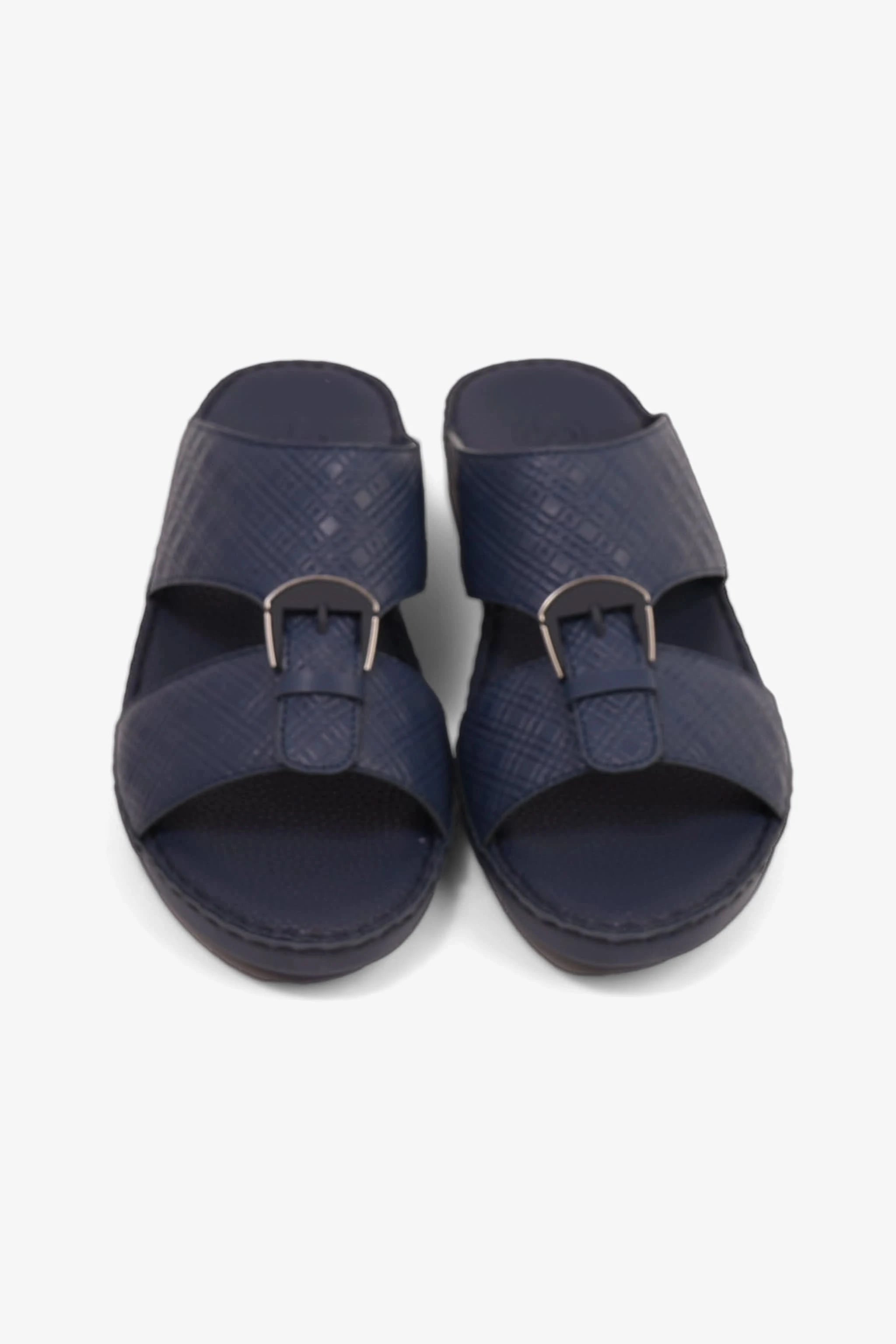 COMFORT PLUS MEN'S CUSHIONED LEATHER SLIP-ON SANDALS NAVY - Seventy7