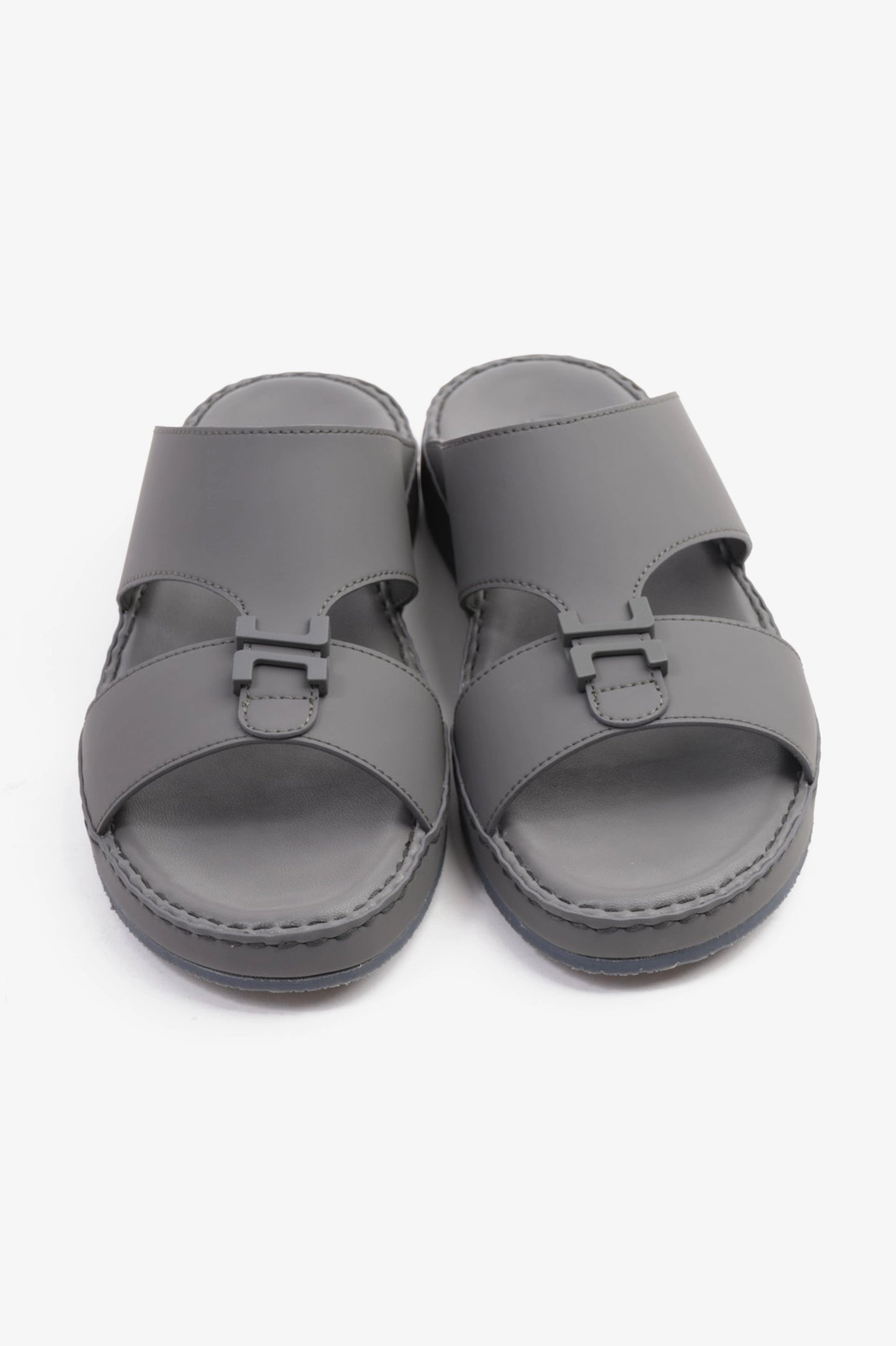 COMFORT PLUS MATTE LEATHER STYLISH TRIM MENS SANDALS DARK GREY - Seventy7