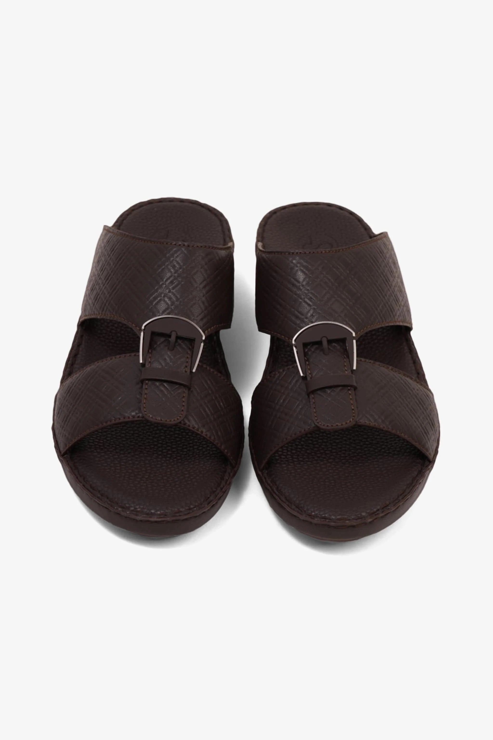 COMFORT PLUS MEN'S CUSHIONED LEATHER SLIP-ON SANDALS BROWN - Seventy7