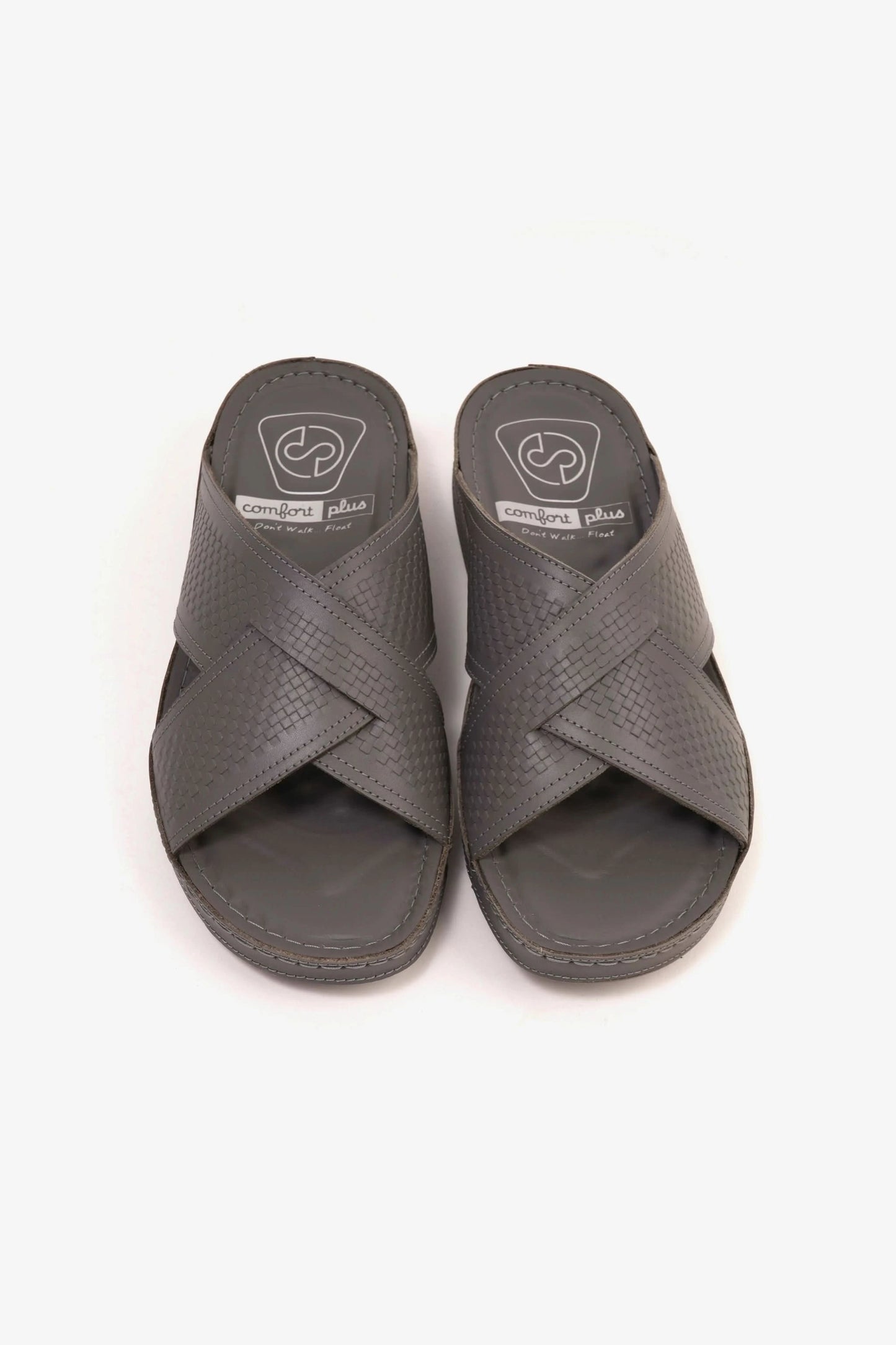 Comfort Plus Men's Leather Arabic Sandals with Silver Accent Dark Grey - Seventy7