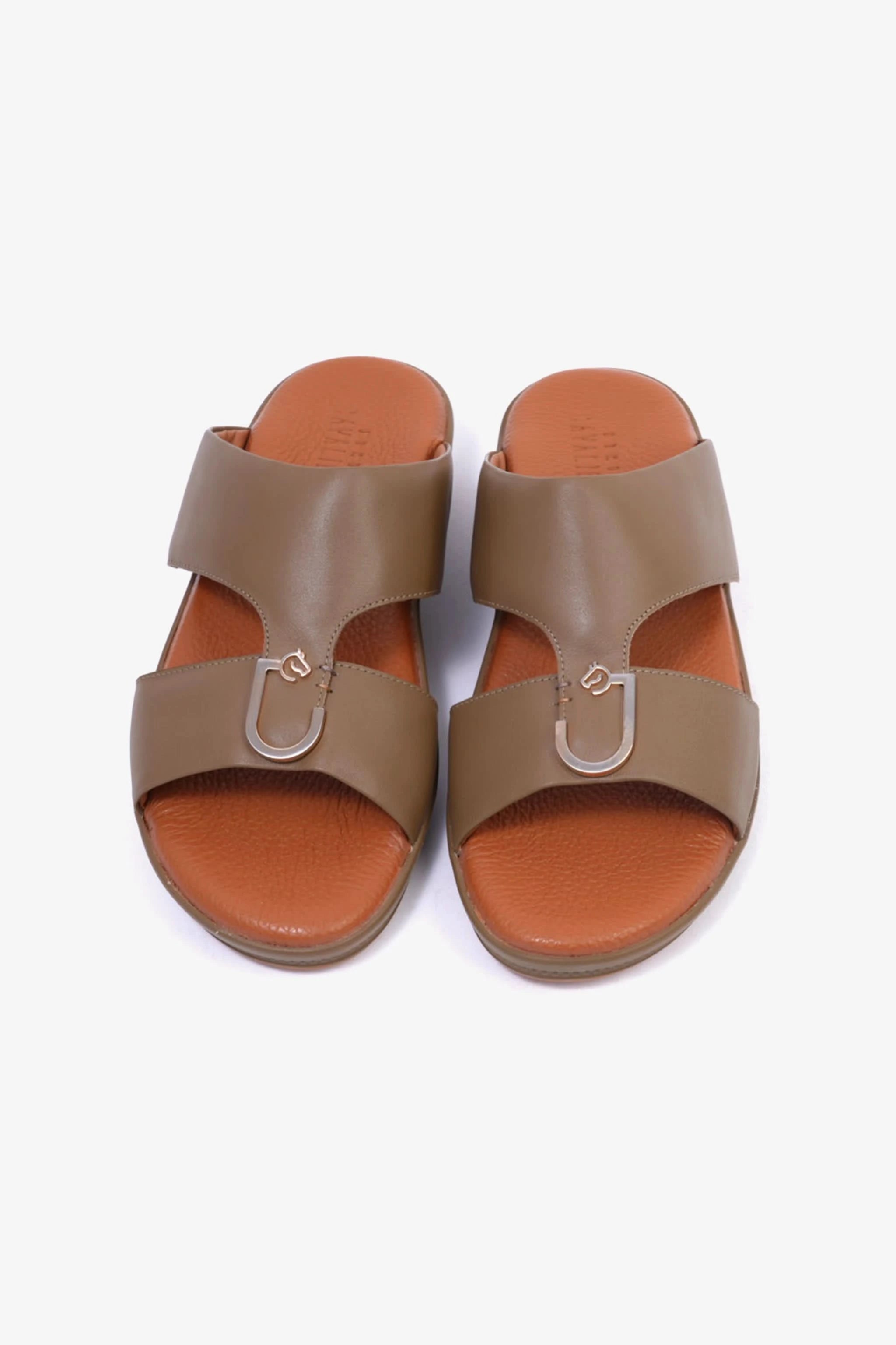 UOMO CAVALIER Men's Textured Leather Sandals with Metal Accent Mushroom - Seventy7