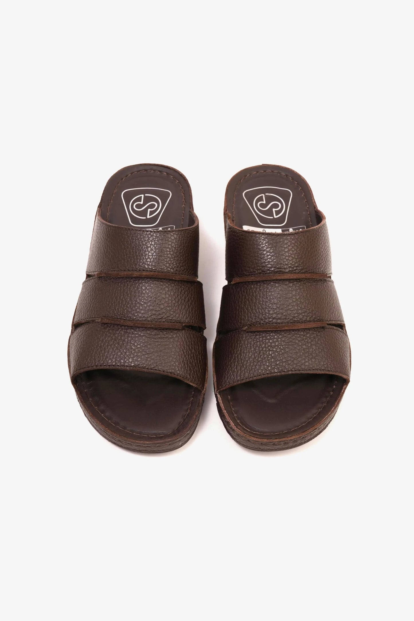 COMFORT PLUS MEN'S LEATHER SLIDE SANDAL BROWN - Seventy7