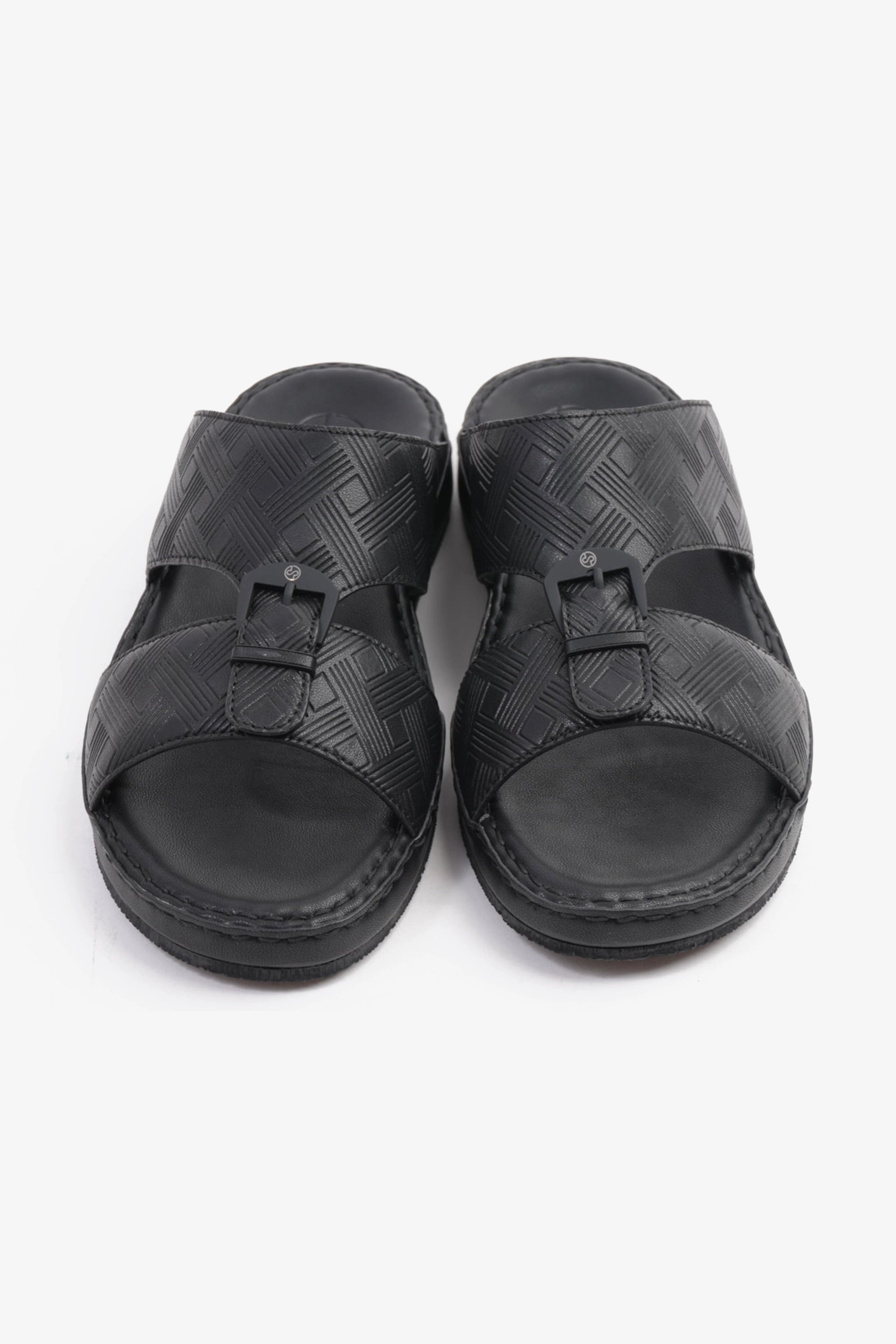 COMFORT PLUS EMBOSSED LEATHER HANDSTITCHED ARABIC SANDALS BLACK - Seventy7