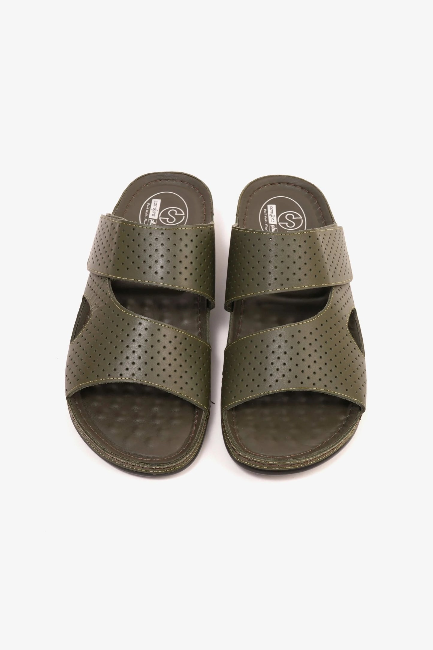 Comfort Plus Men's Al Waha Textured Slip-On Arabic Sandals Olive - Seventy7