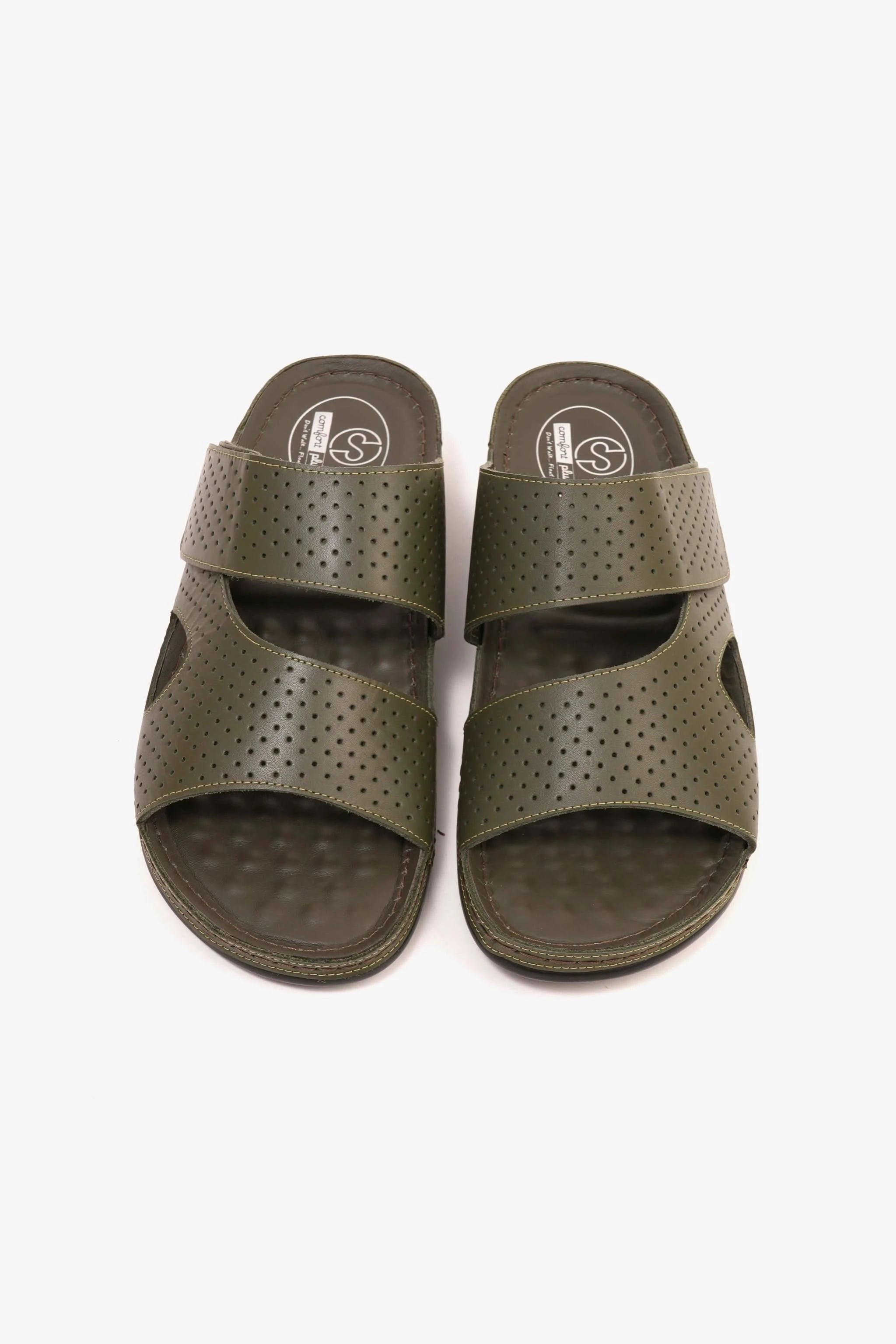 Comfort Plus Men's Al Waha Textured Slip-On Arabic Sandals Olive - Seventy7
