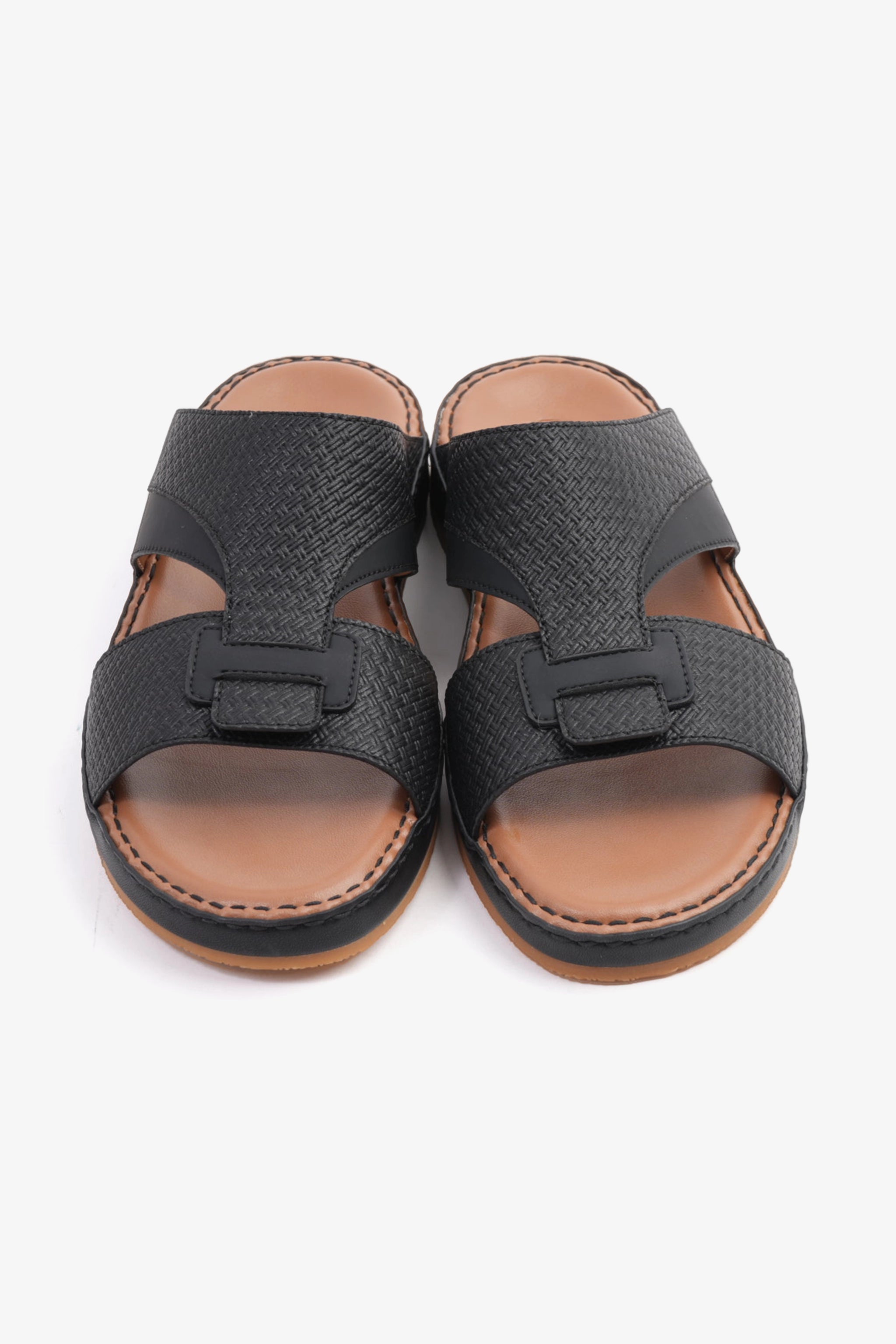 COMFORT PLUS MEN'S GENIUNE LEATHER COMFORTABLE FOOTBED SANDALS BLACK - Seventy7