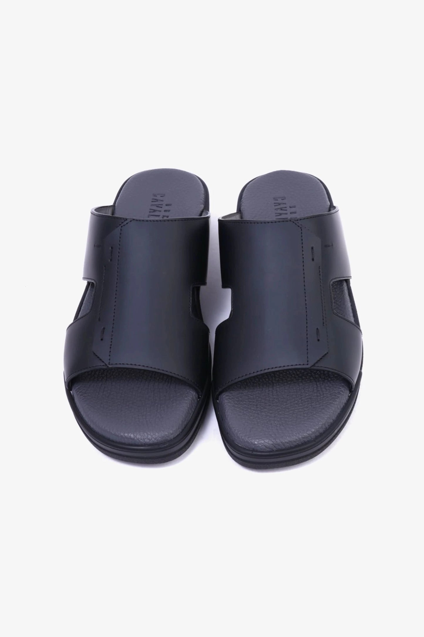 UOMO CAVALIER Men's Leather Slide Sandals with Cushioned Footbed Black - Seventy7