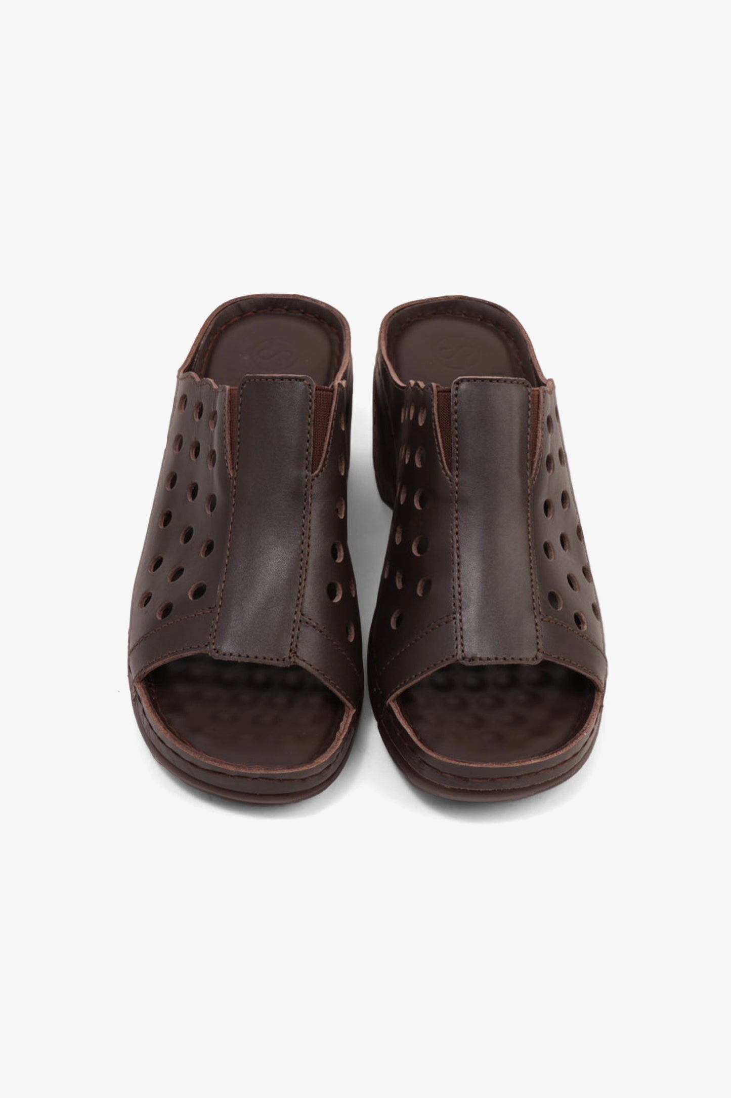COMFORT PLUS SLIP-ON WEDGE SANDALS WITH PERFORATED DESIGN BROWN - Seventy7