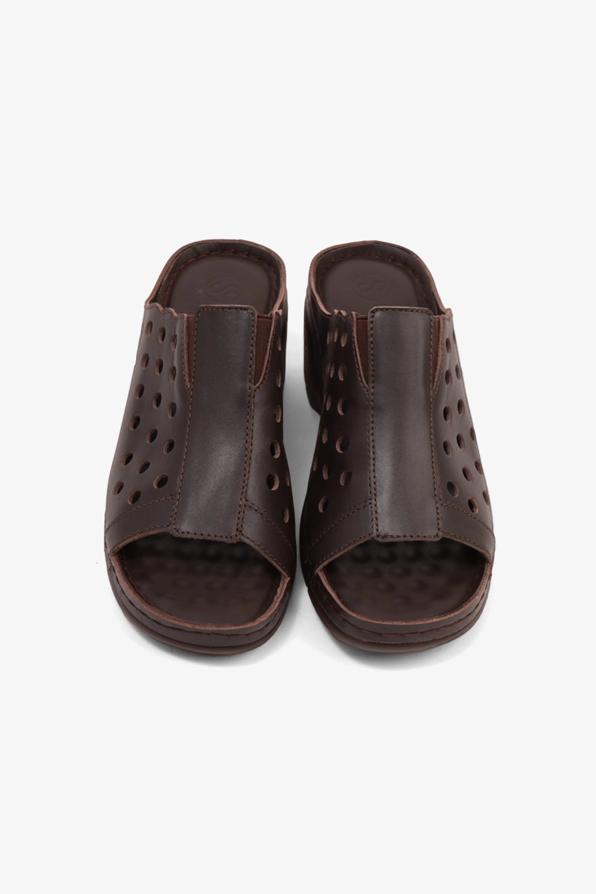 COMFORT PLUS SLIP-ON WEDGE SANDALS WITH PERFORATED DESIGN BROWN - Seventy7