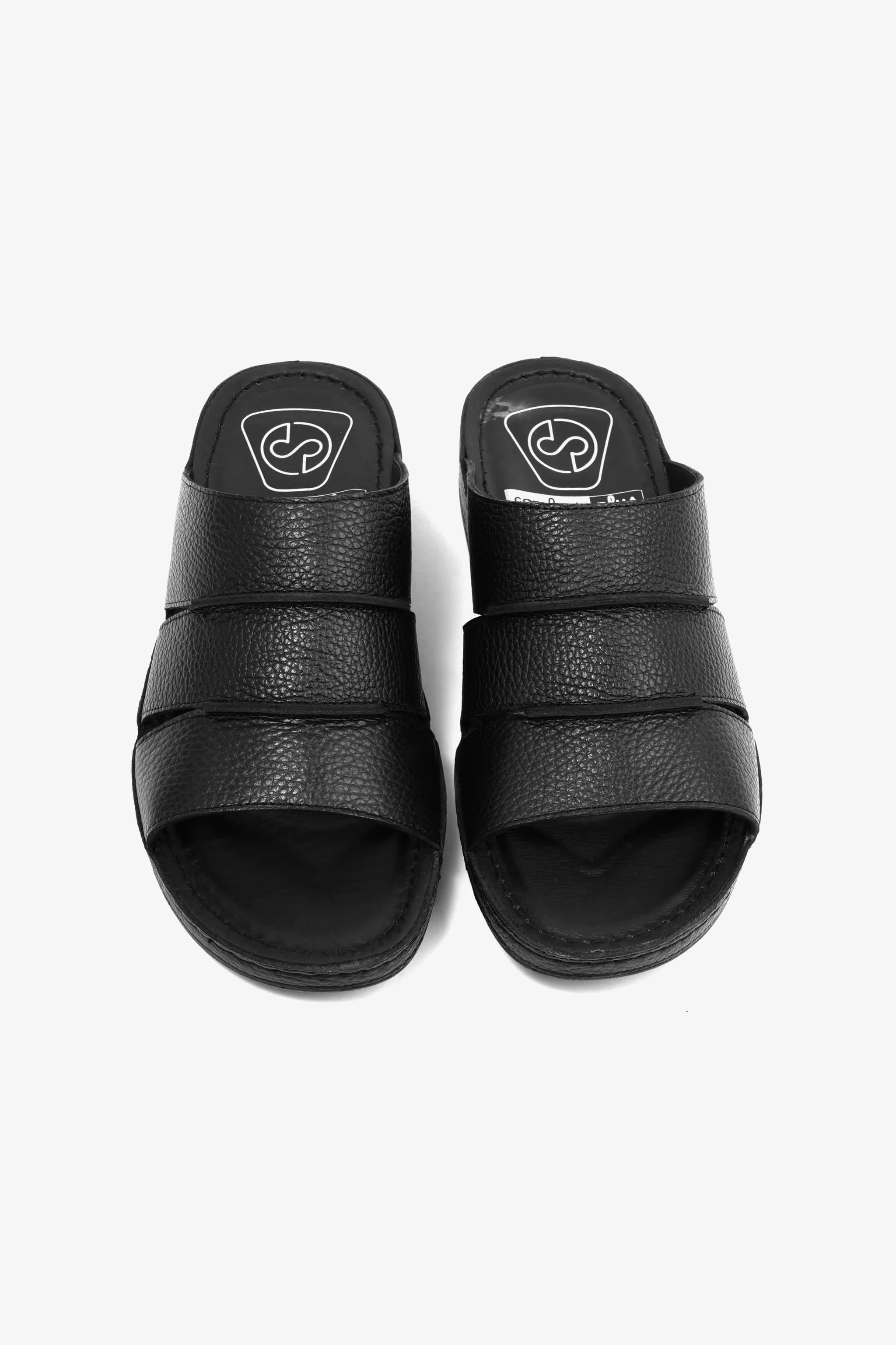COMFORT PLUS MEN'S LEATHER SLIDE SANDAL BLACK - Seventy7