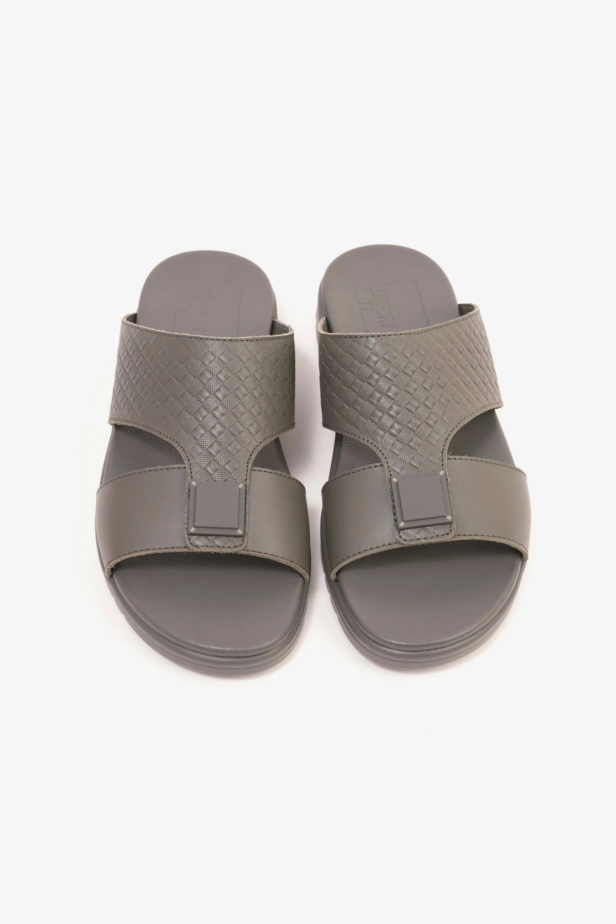 Comfort Plus Men's Embossed Leather Sandals with Antiskid Grip Grey - Seventy7