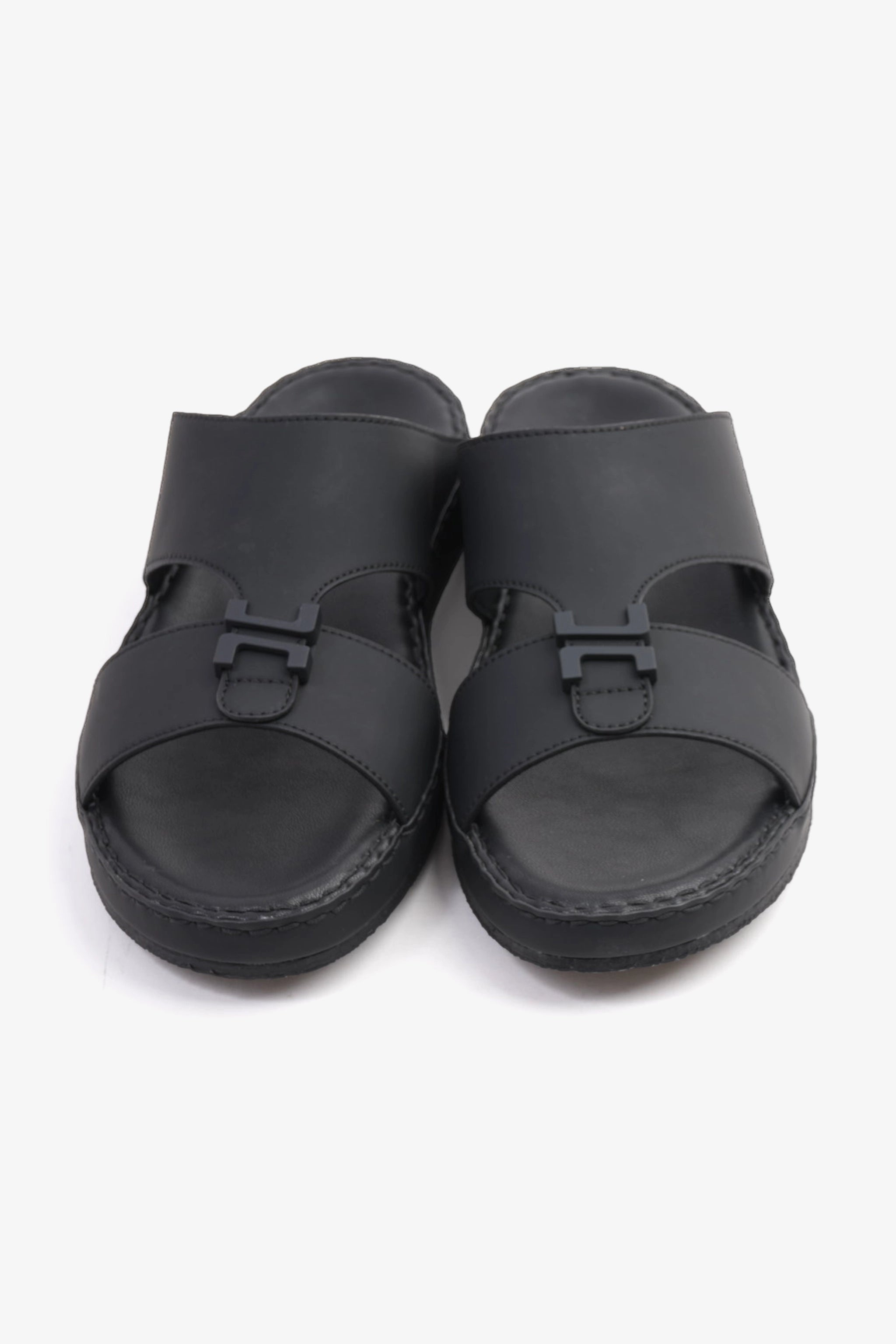 COMFORT PLUS MATTE LEATHER STYLISH TRIM MENS SANDALS BLACK - Seventy7