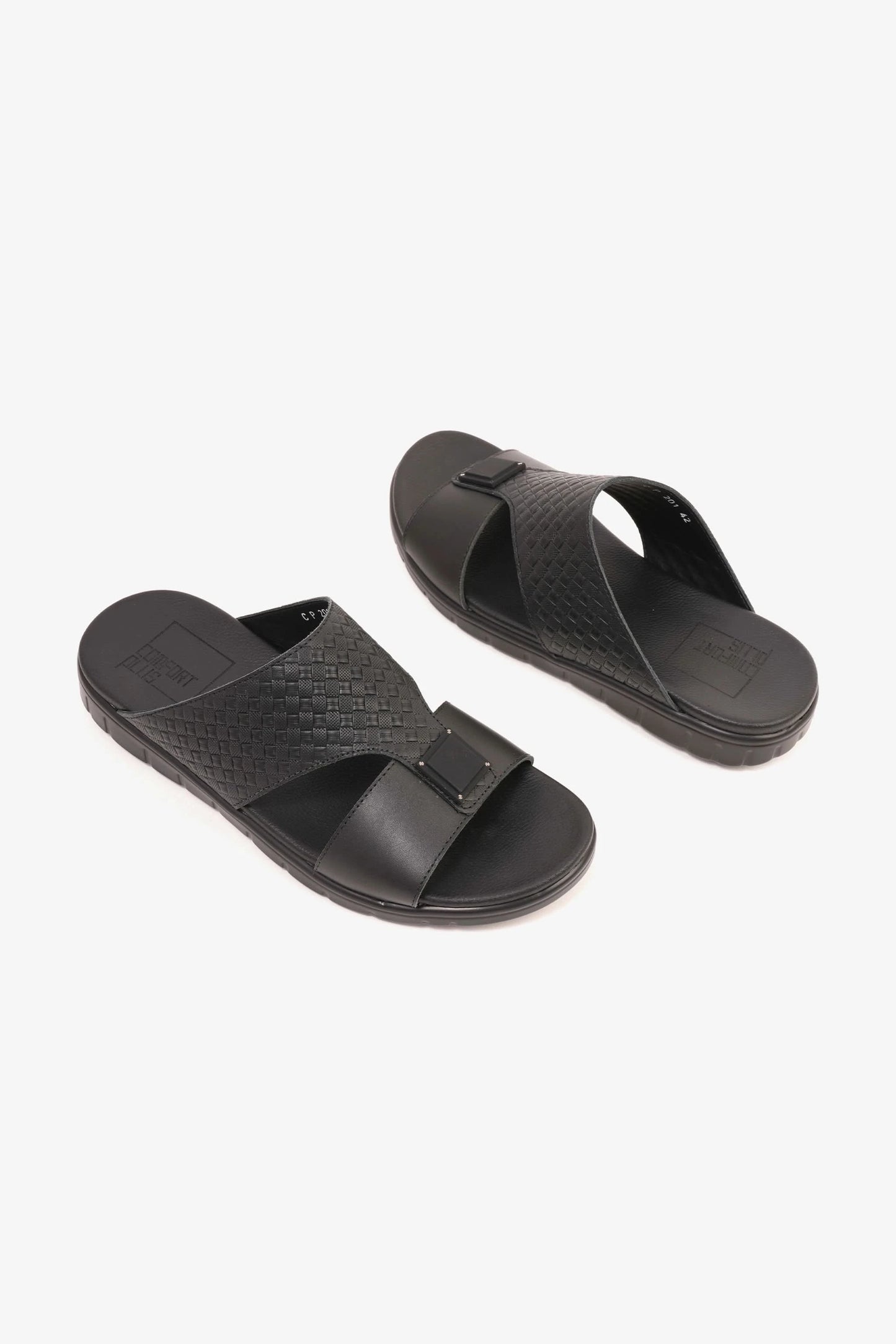 Comfort Plus Men's Embossed Leather Sandals with Antiskid Grip Black - Seventy7