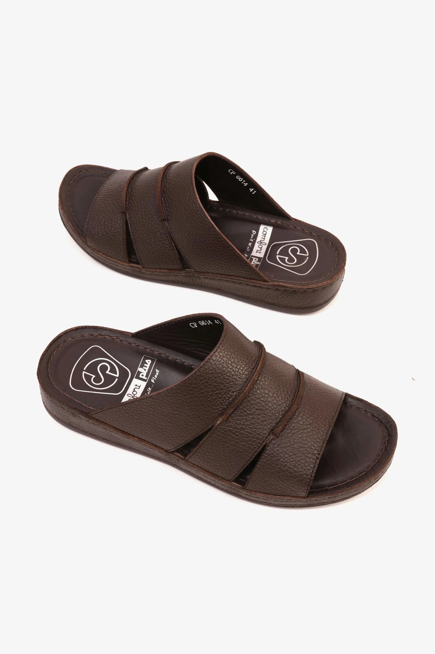 COMFORT PLUS MEN'S LEATHER SLIDE SANDAL BROWN - Seventy7