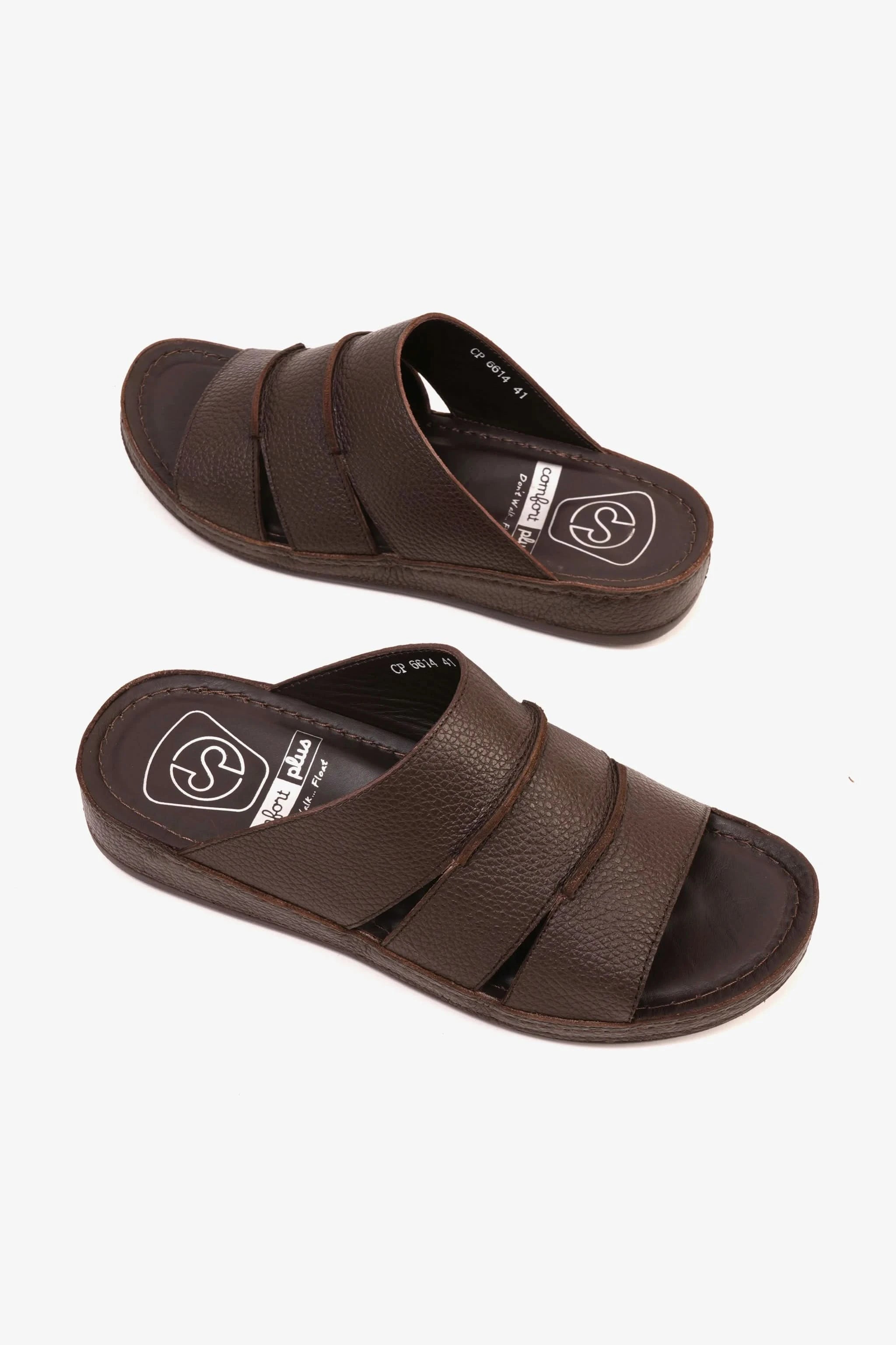 COMFORT PLUS MEN'S LEATHER SLIDE SANDAL BROWN - Seventy7