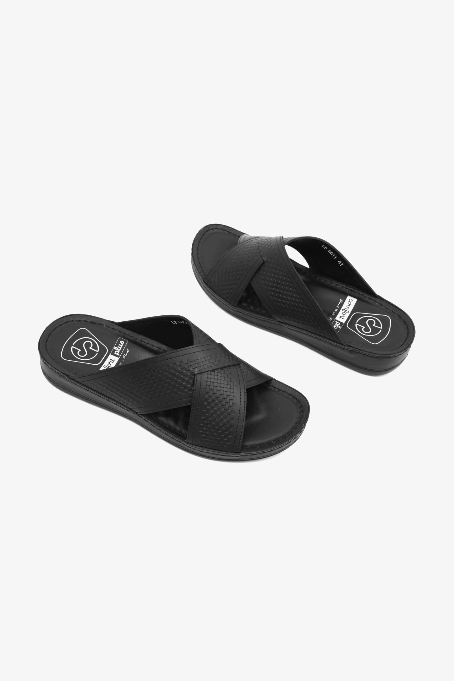 Comfort Plus Men's Leather Arabic Sandals with Silver Accent Black - Seventy7