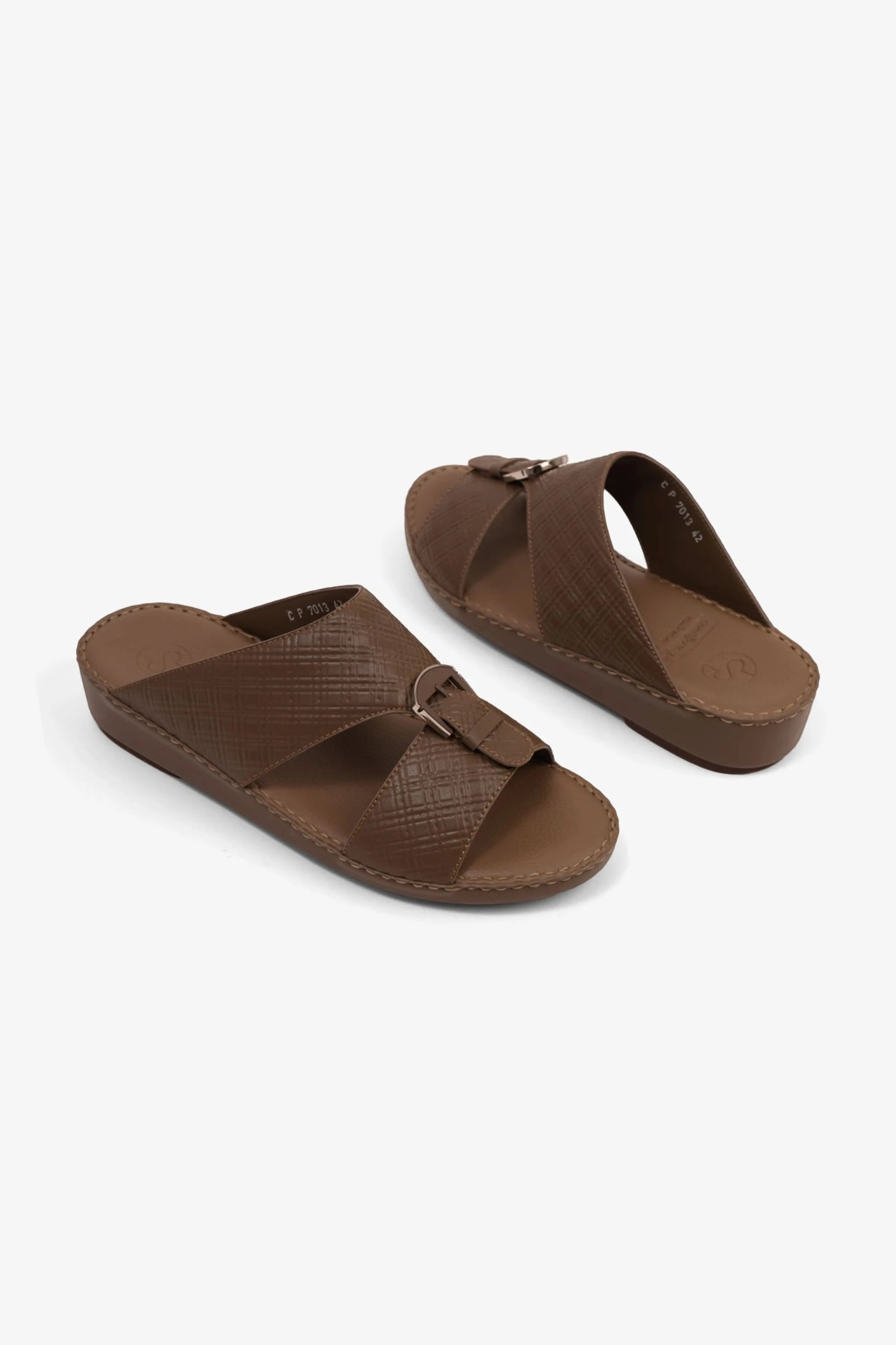 COMFORT PLUS MEN'S CUSHIONED LEATHER SLIP-ON SANDALS TRUFFLE - Seventy7