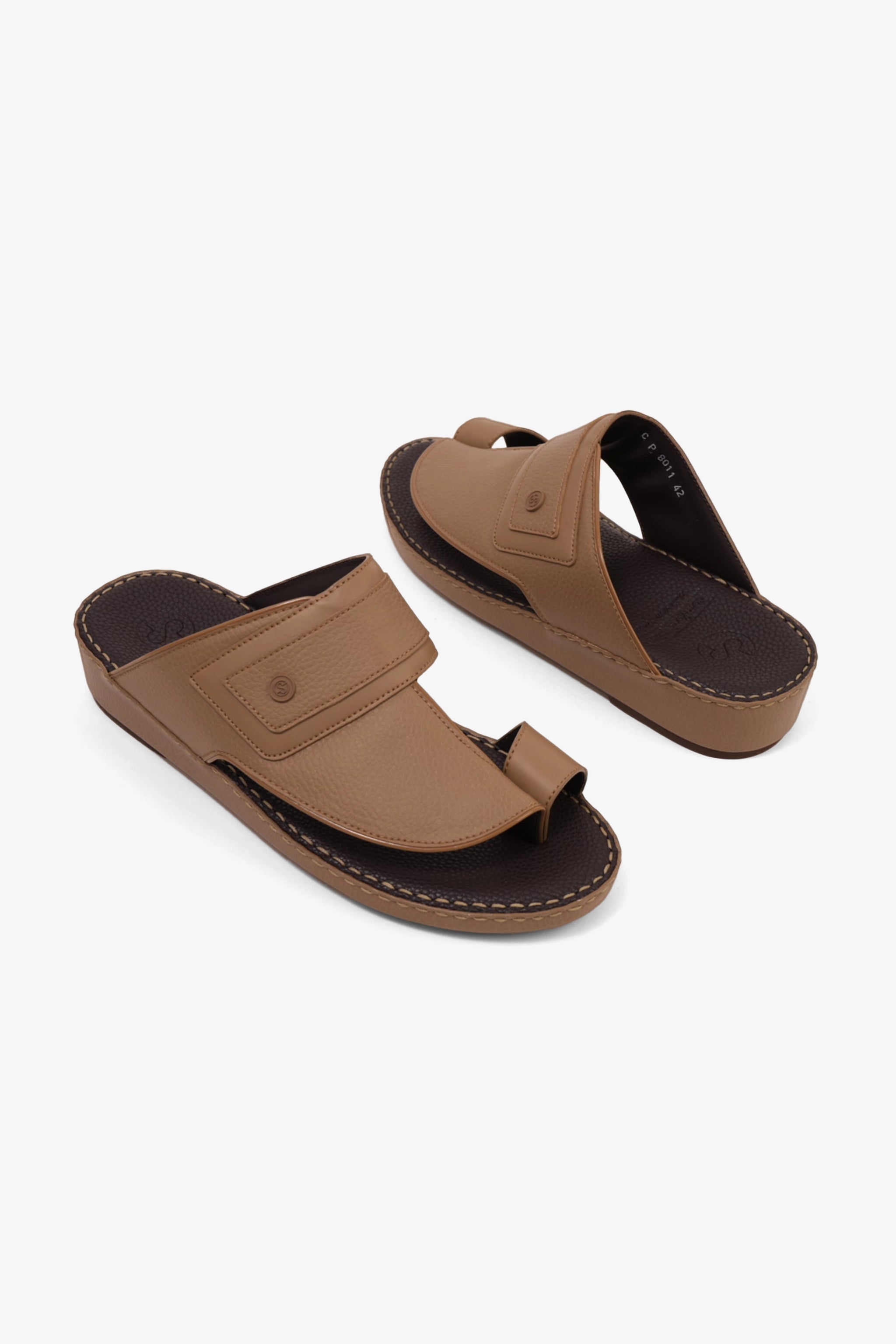 COMFORT PLUS LEATHER SANDALS WITH COMFORTABLE FOOTBED OLIVE BROWN - Seventy7