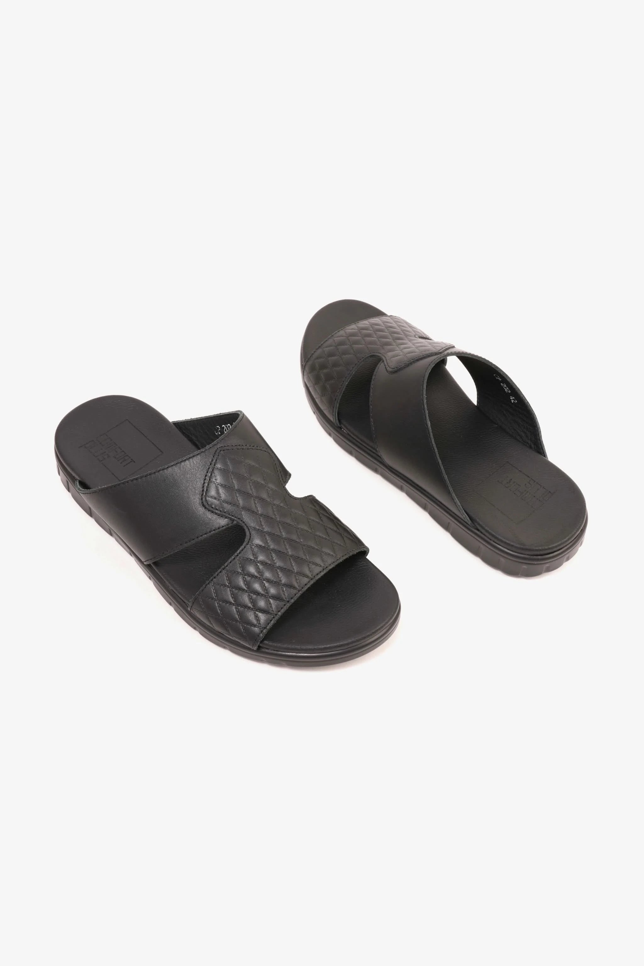 Comfort Plus Men's Quilted Leather Sandals with Stylish Cutouts Black - Seventy7