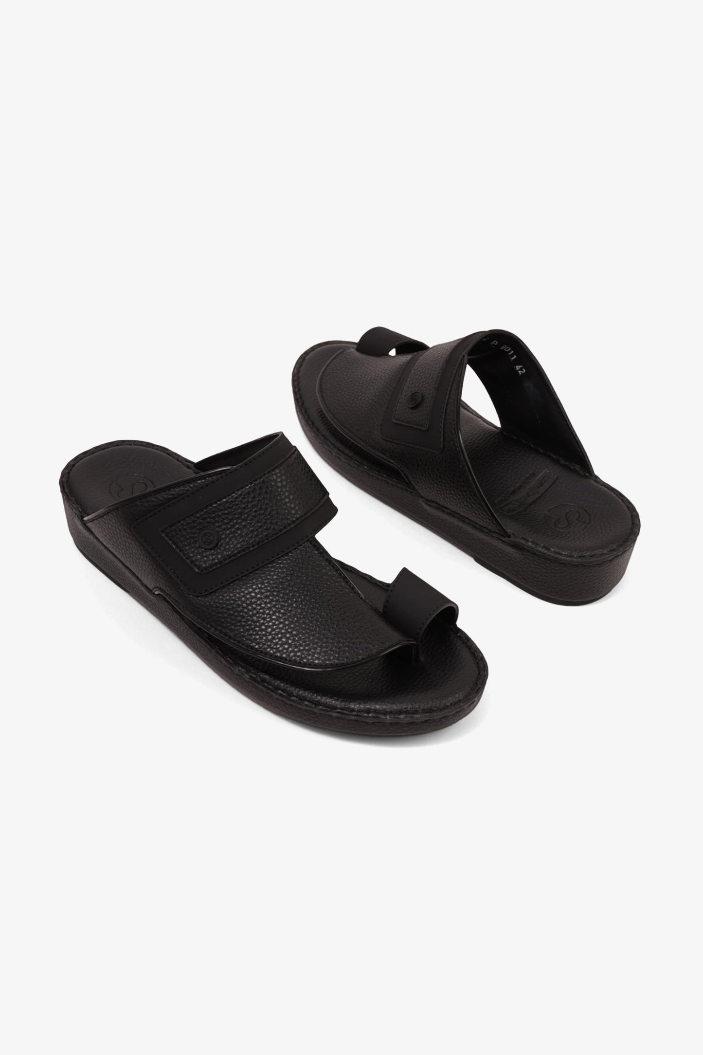 COMFORT PLUS LEATHER SANDALS WITH COMFORTABLE FOOTBED BLACK - Seventy7
