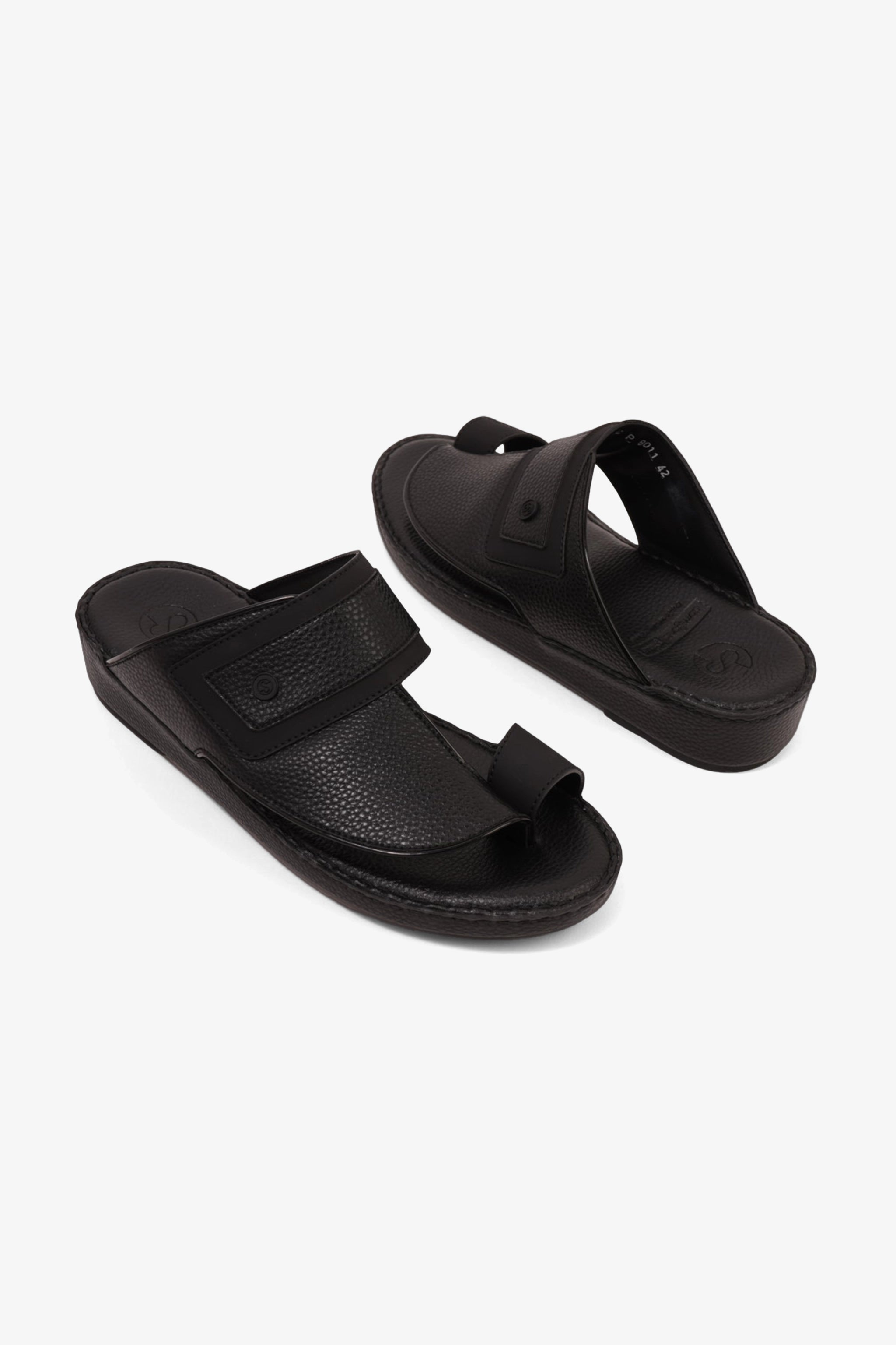 COMFORT PLUS LEATHER SANDALS WITH COMFORTABLE FOOTBED BLACK - Seventy7