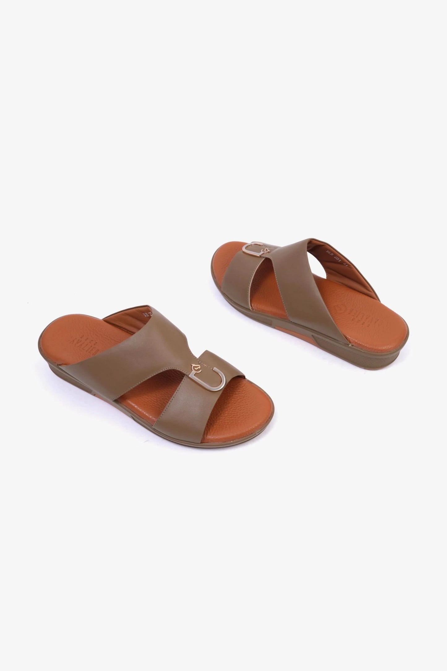 UOMO CAVALIER Men's Textured Leather Sandals with Metal Accent Mushroom - Seventy7