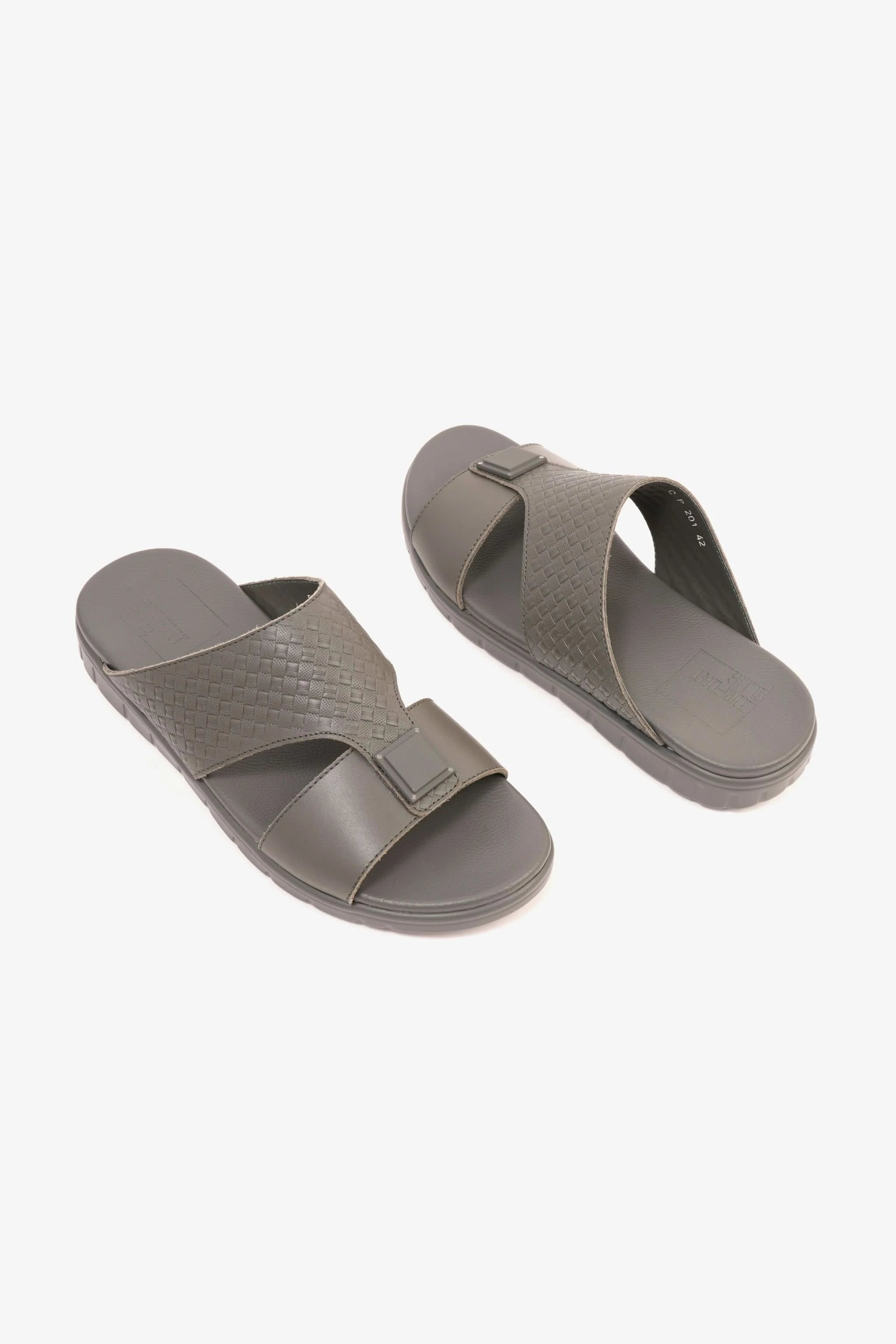 Comfort Plus Men's Embossed Leather Sandals with Antiskid Grip Grey - Seventy7