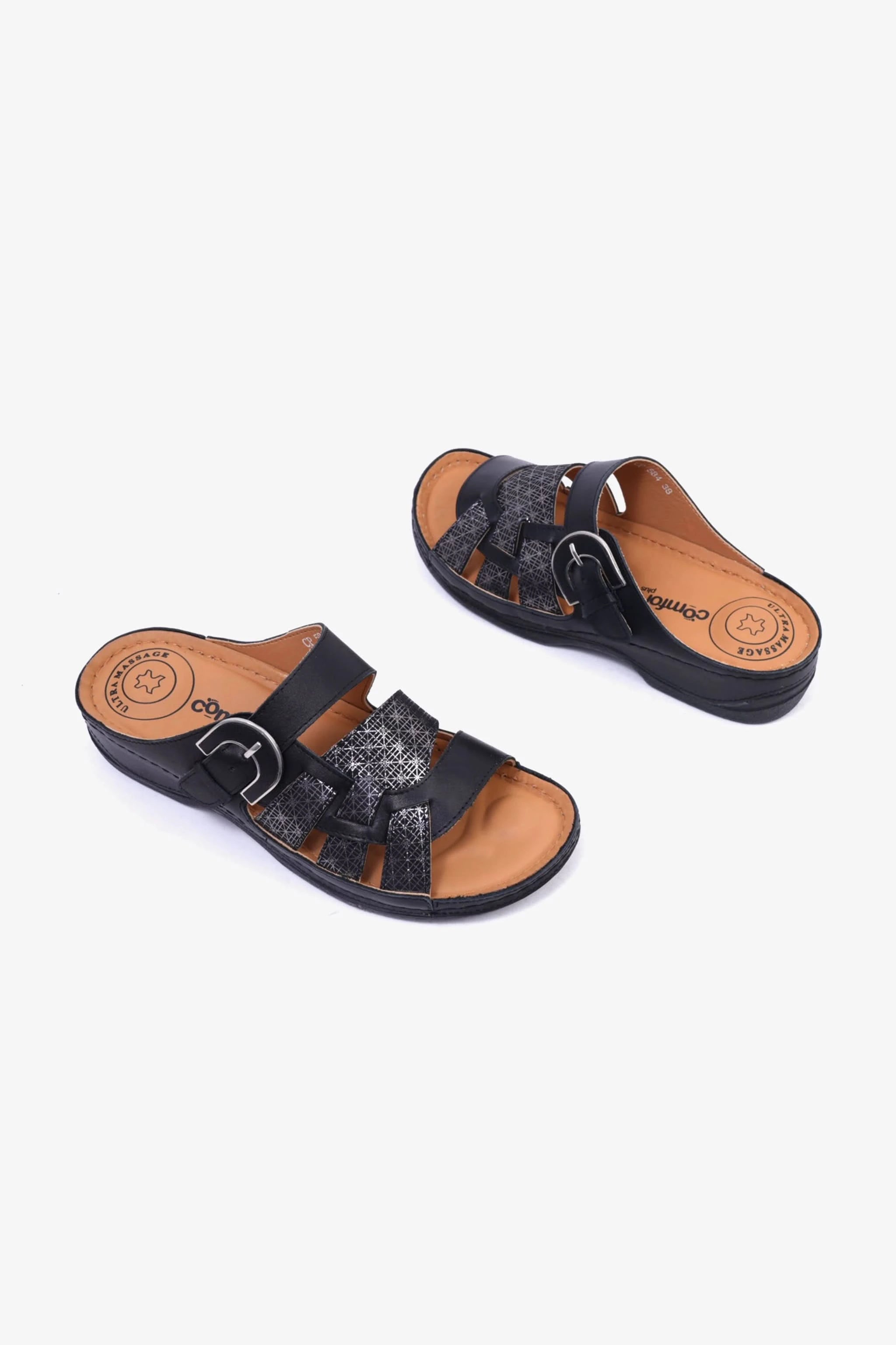 Comfort Plus Stylish and Comfortable Double Buckle Sandals Black - Seventy7