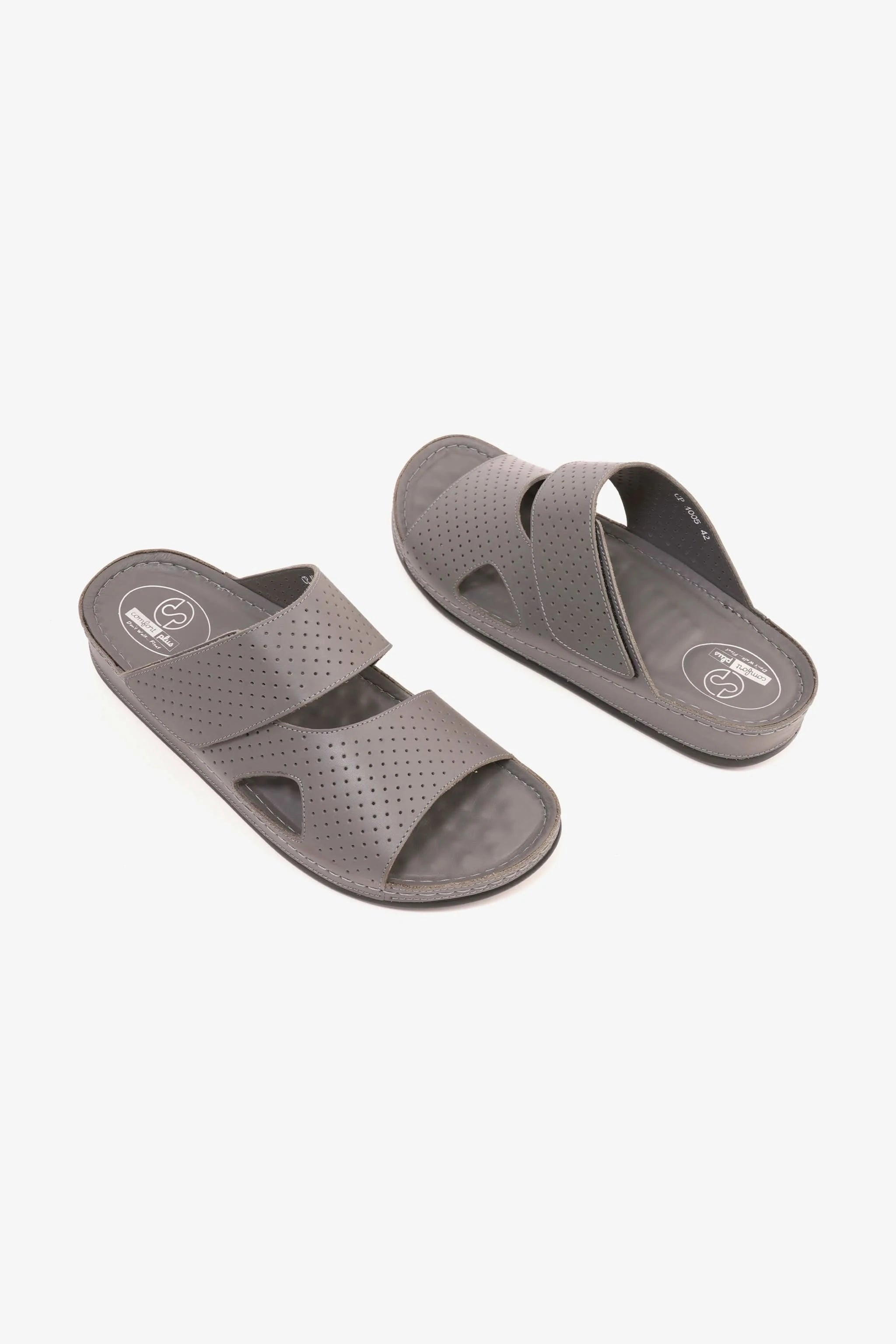 Comfort Plus Men's Al Waha Textured Slip-On Arabic Sandals Grey - Seventy7
