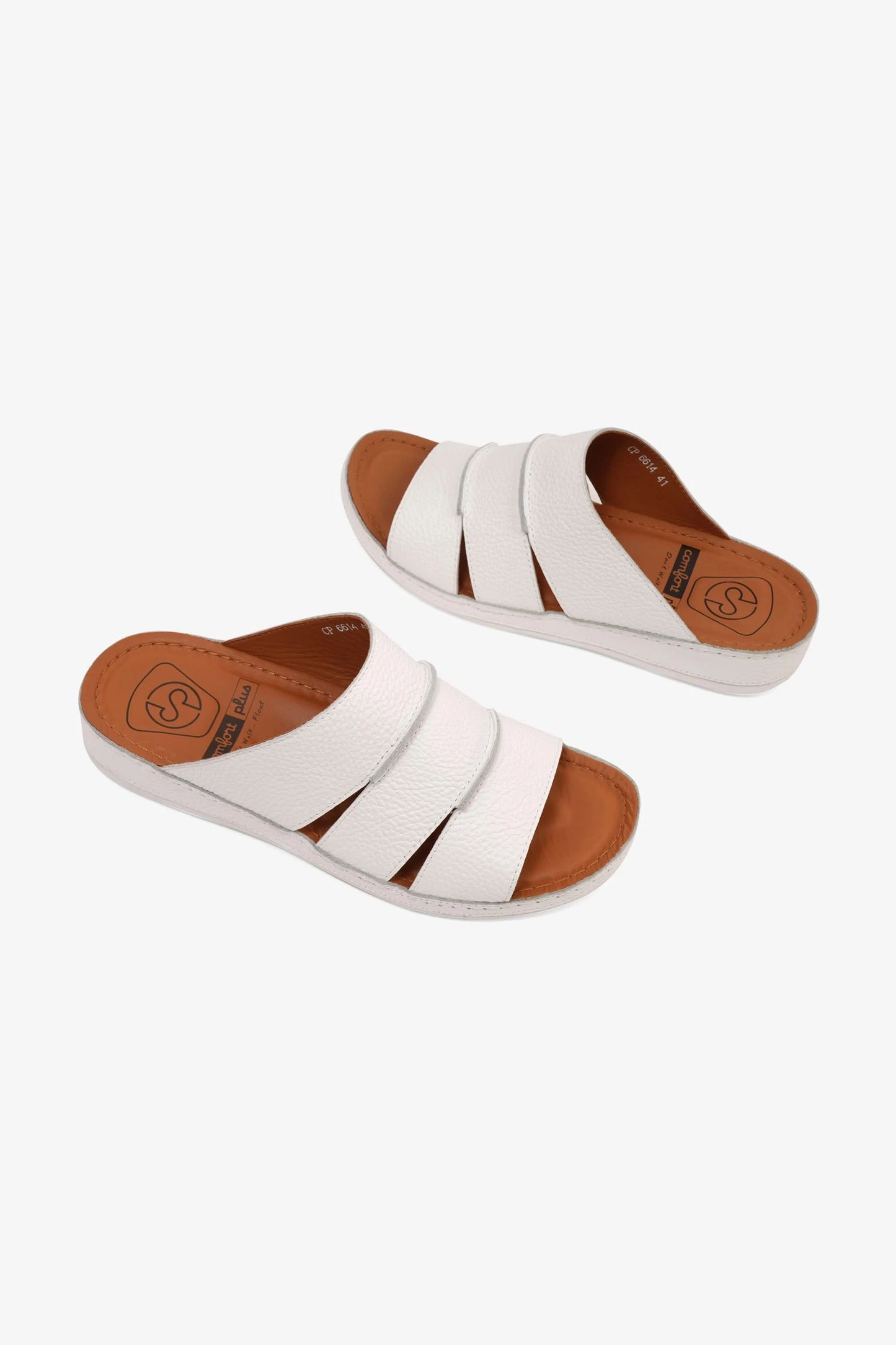 COMFORT PLUS MEN'S LEATHER SLIDE SANDAL WHITE - Seventy7