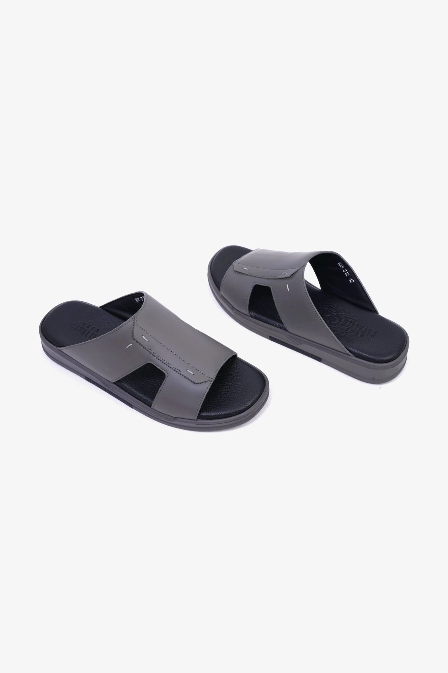 UOMO CAVALIER Men's Leather Slide Sandals with Cushioned Footbed Grey - Seventy7