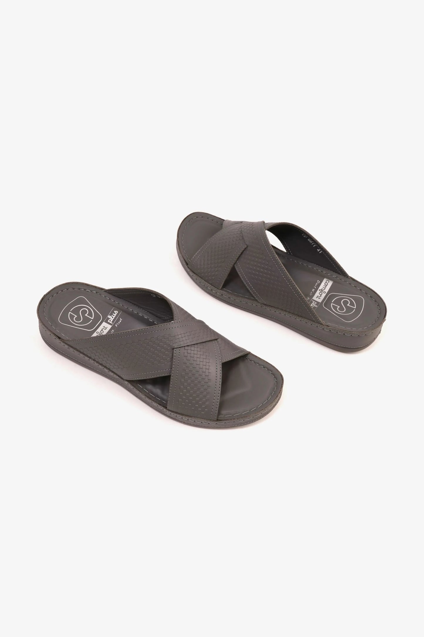 Comfort Plus Men's Leather Arabic Sandals with Silver Accent Dark Grey - Seventy7