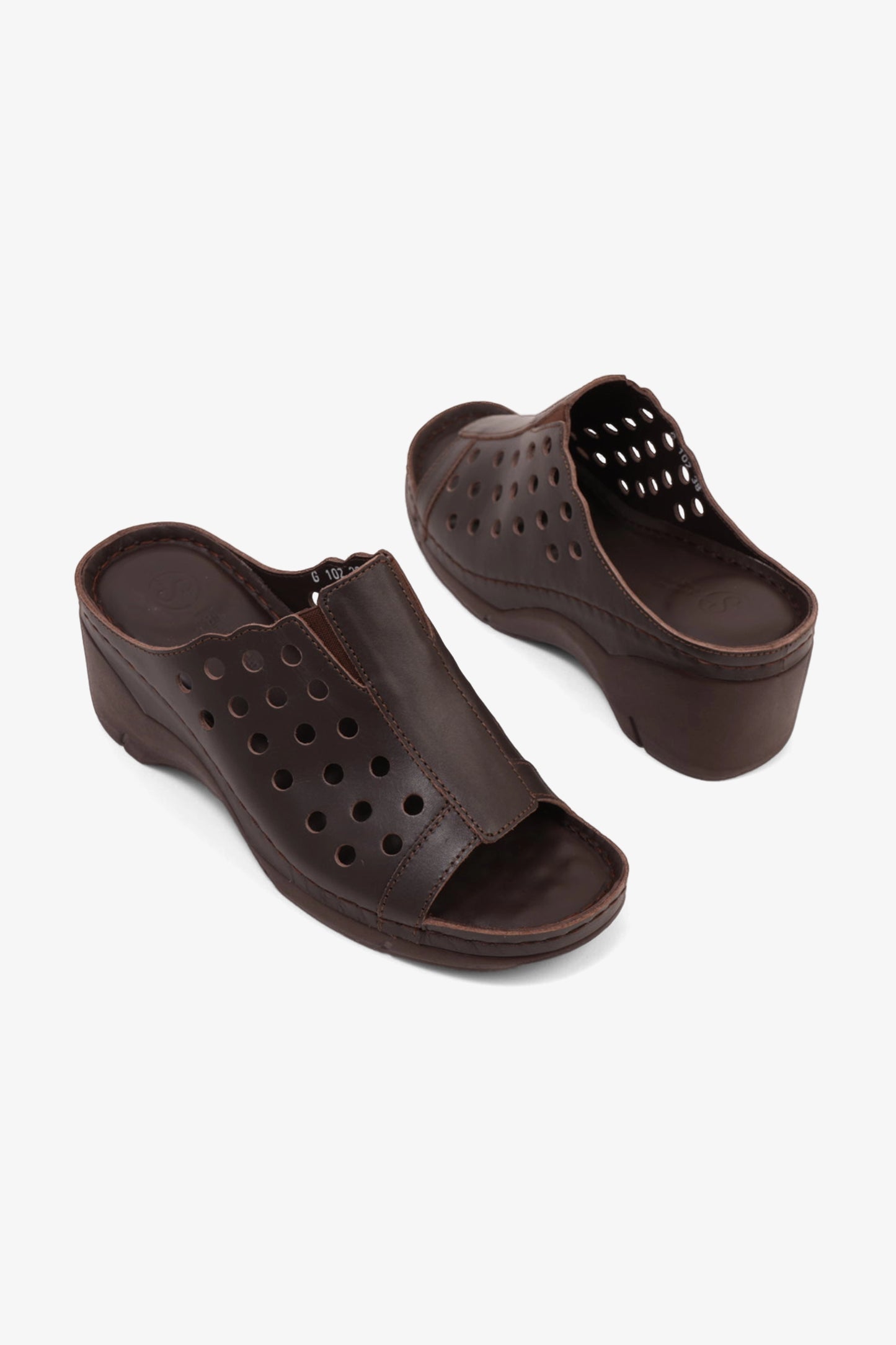 COMFORT PLUS SLIP-ON WEDGE SANDALS WITH PERFORATED DESIGN BROWN - Seventy7