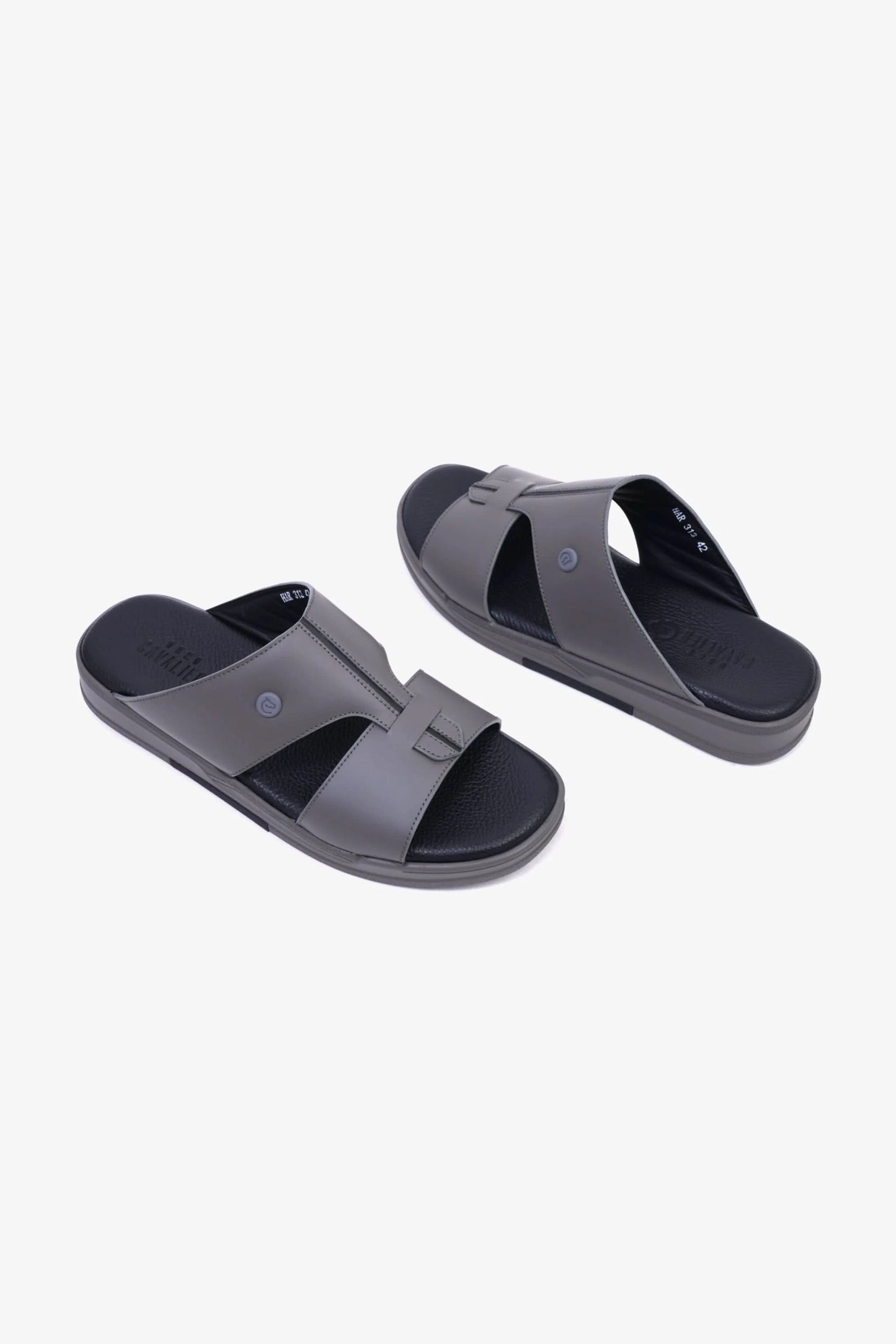 UOMO CAVALIER Men's Leather Sandals with Cut-Out Detail Grey - Seventy7